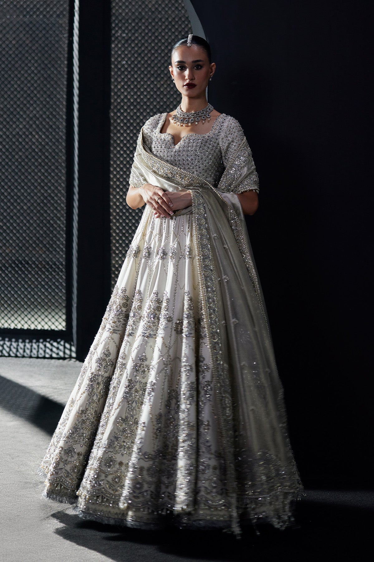 Saad Bin Shahzad Ayla – ivory zardozi and resham bridal pishwas from Chandni Bridal'26 – view 10
