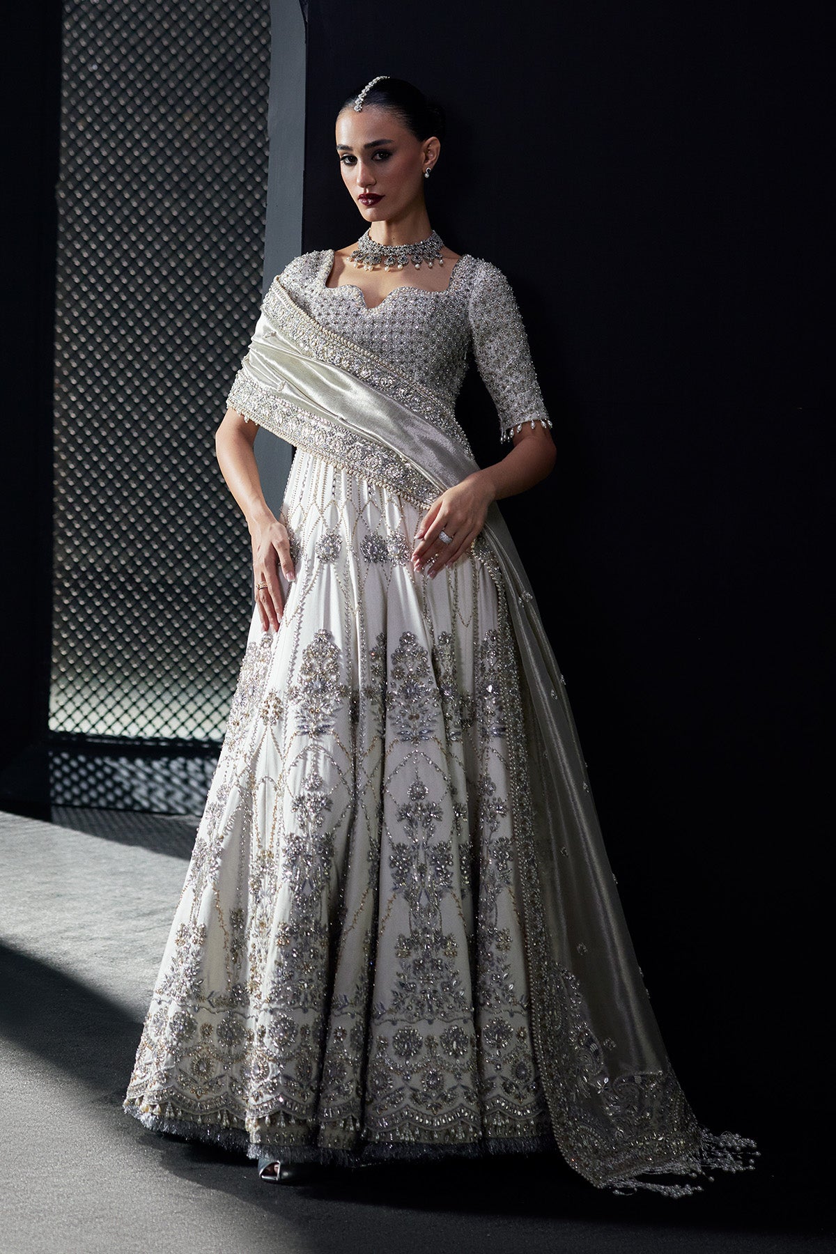 Saad Bin Shahzad Ayla – ivory zardozi and resham bridal pishwas from Chandni Bridal'26 – view 6