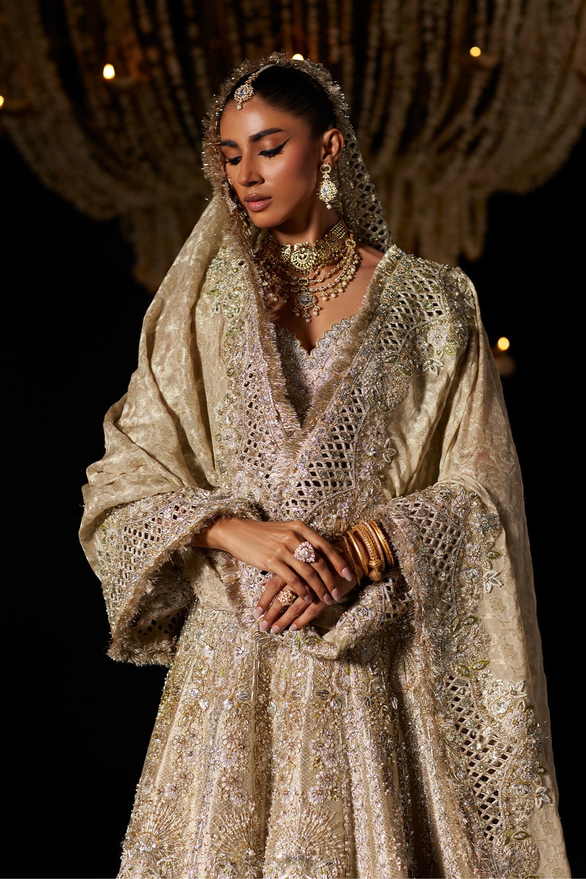 Saad Bin Shahzad Amaya – gold tissue zardozi bridal pishwas from Chandni Bridal'26 – view 3