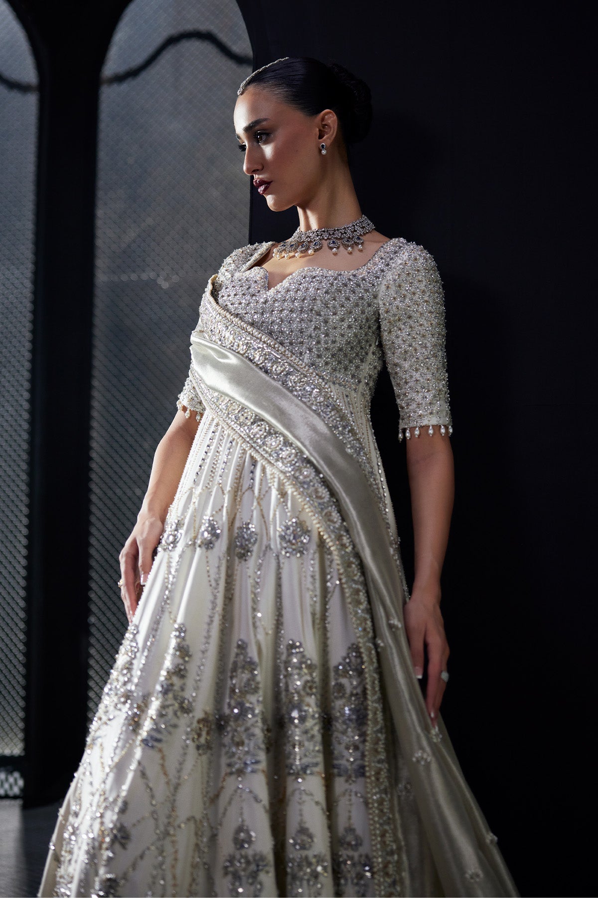 Saad Bin Shahzad Ayla – ivory zardozi and resham bridal pishwas from Chandni Bridal'26 – view 3