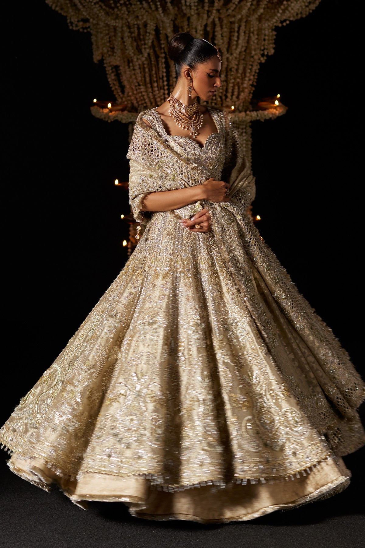 Saad Bin Shahzad Amaya – gold tissue zardozi bridal pishwas from Chandni Bridal'26 – view 2