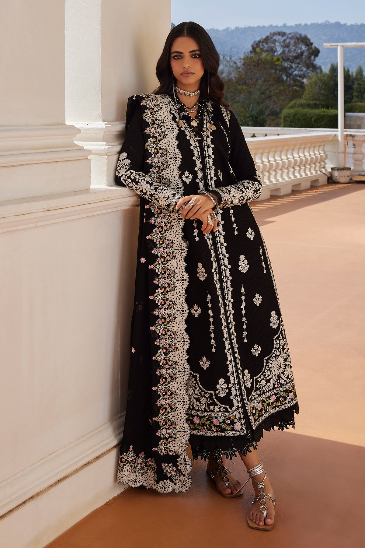 Saad Bin Shahzad Aleia – black floral-embroidered paper lawn front-open kurta from Summer Pret'26