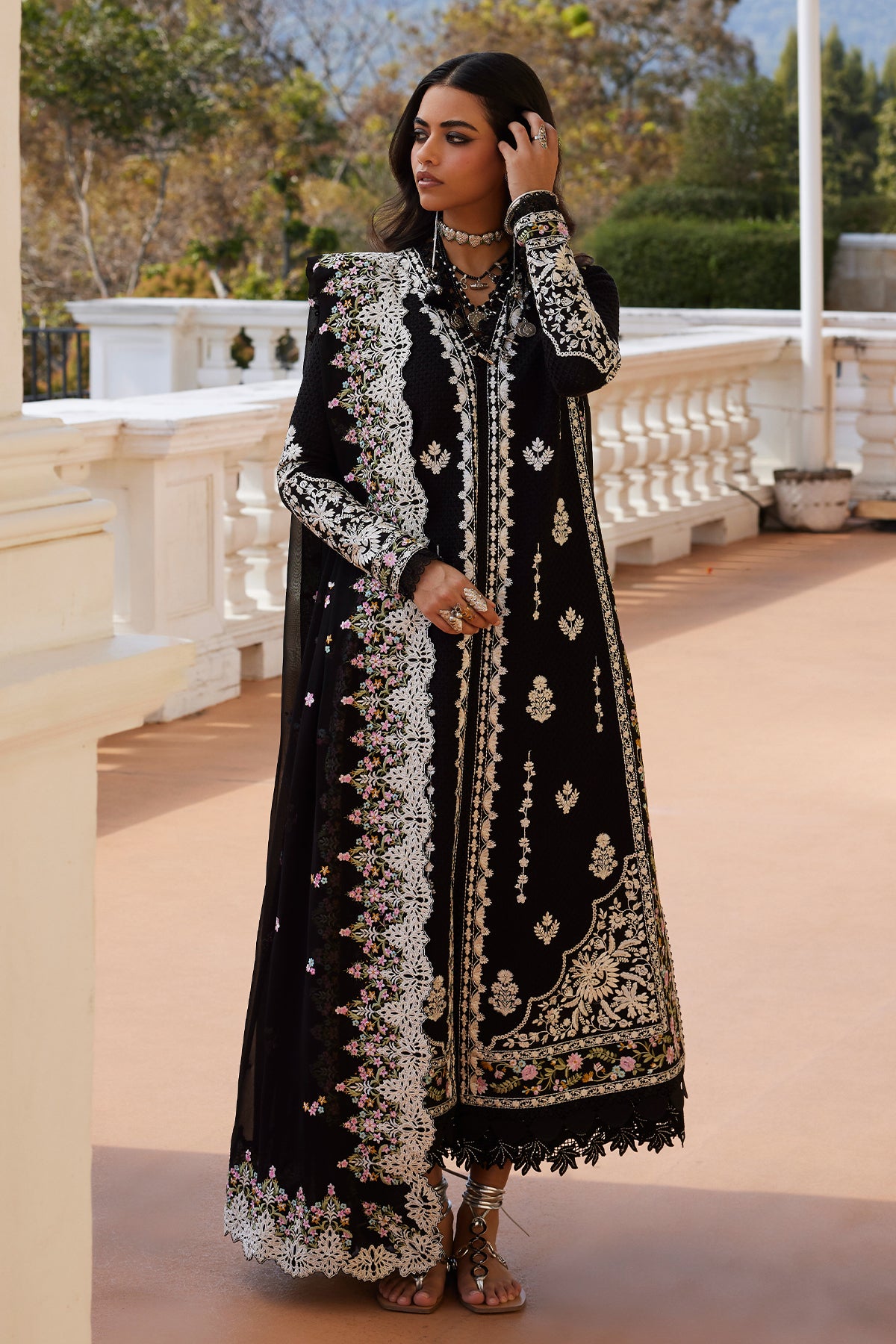 Saad Bin Shahzad Aleia – black floral-embroidered paper lawn front-open kurta from Summer Pret'26 – view 6