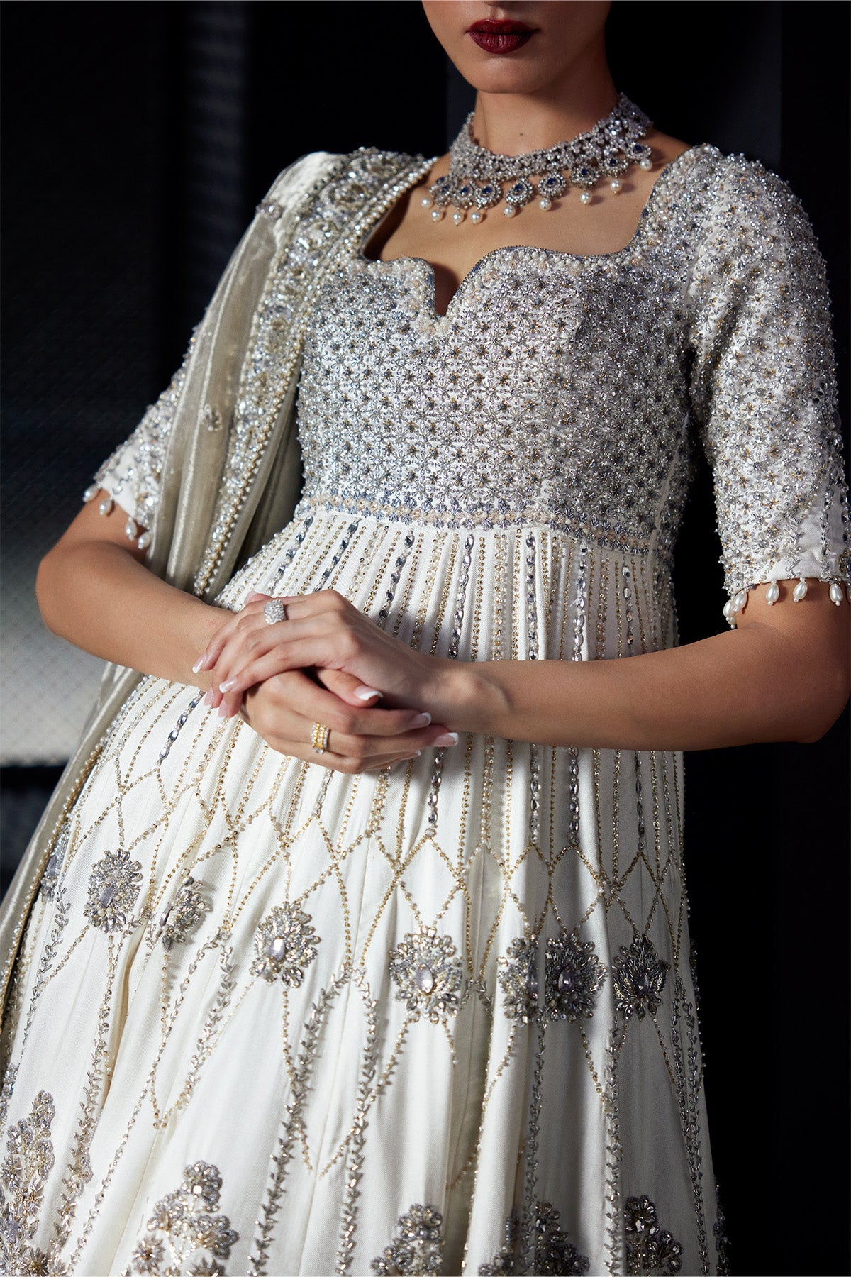 Saad Bin Shahzad Ayla – ivory zardozi and resham bridal pishwas from Chandni Bridal'26 – view 8
