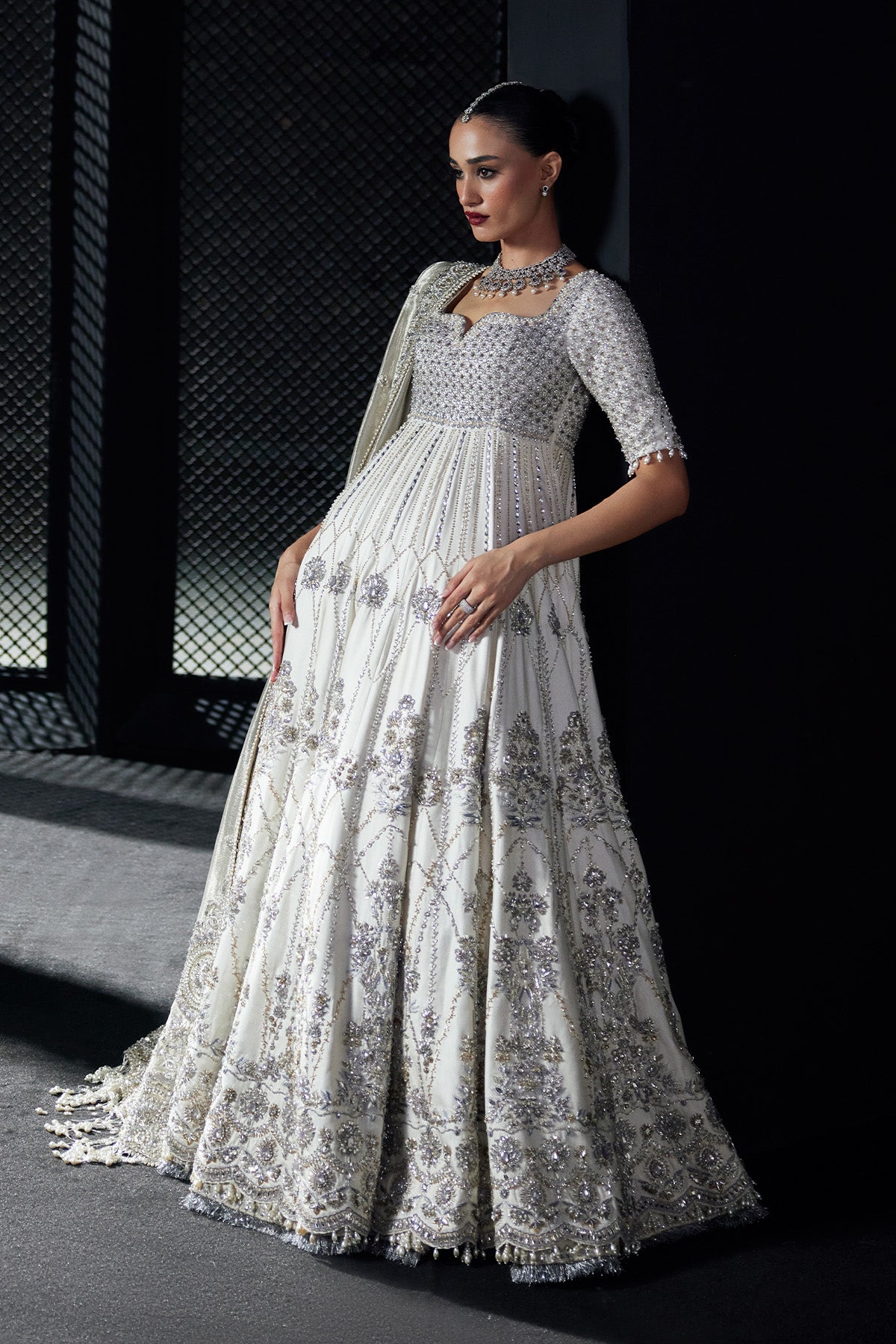 Saad Bin Shahzad Ayla – ivory zardozi and resham bridal pishwas from Chandni Bridal'26 – view 5