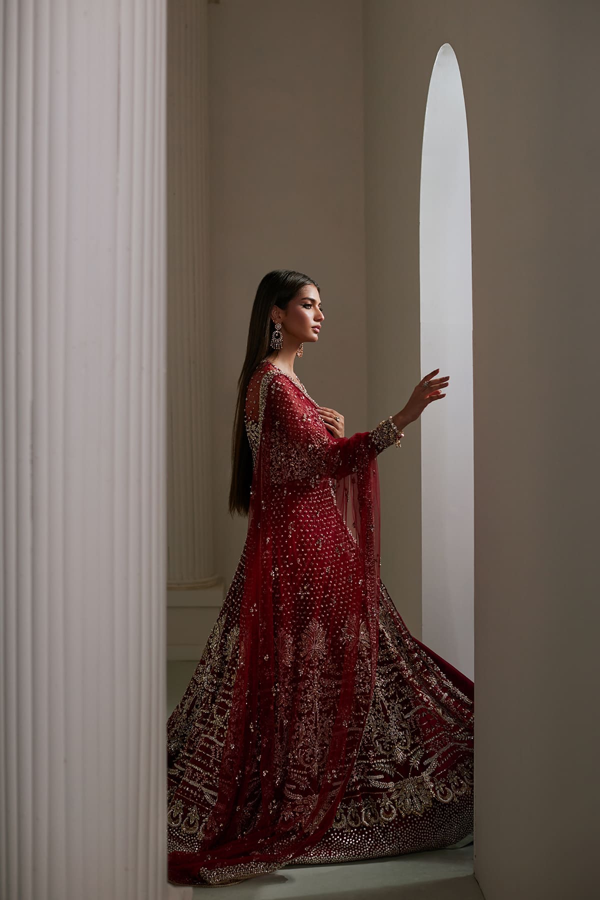 Saad Bin Shahzad Milaya – red zardozi and kamdani pishwas with flared lehenga from Lolita'25 – view 10