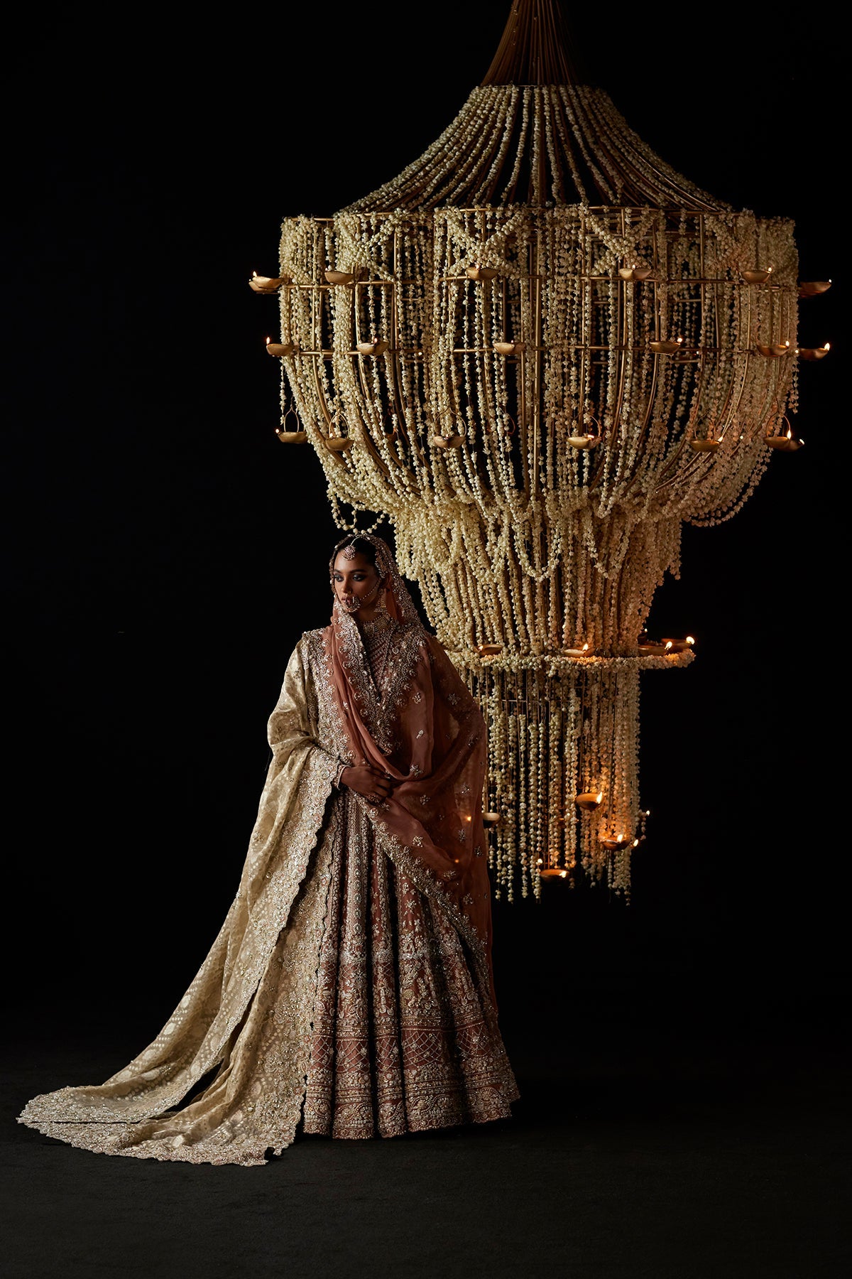 Saad Bin Shahzad Zyva – peach rust zardozi bridal pishwas from Chandni Bridal'26 – view 10