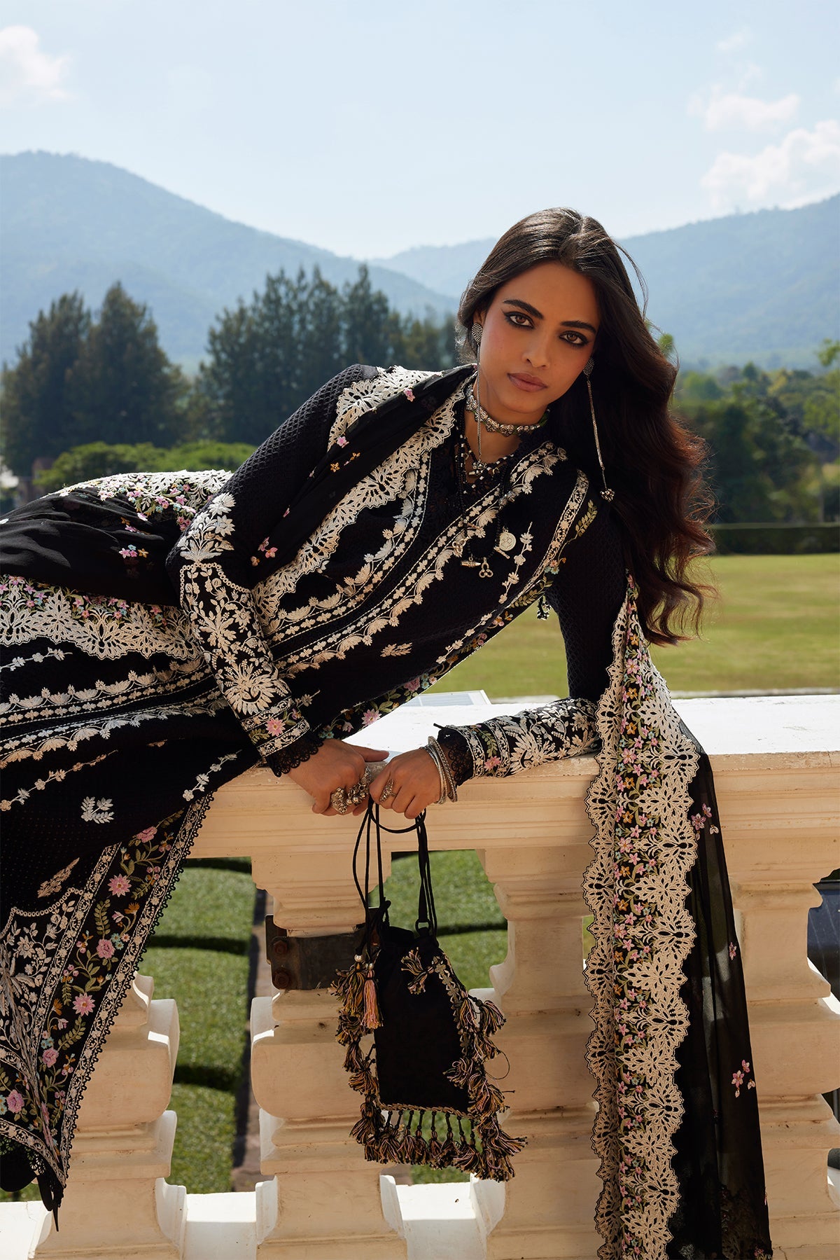 Saad Bin Shahzad Aleia – black floral-embroidered paper lawn front-open kurta from Summer Pret'26 – view 9
