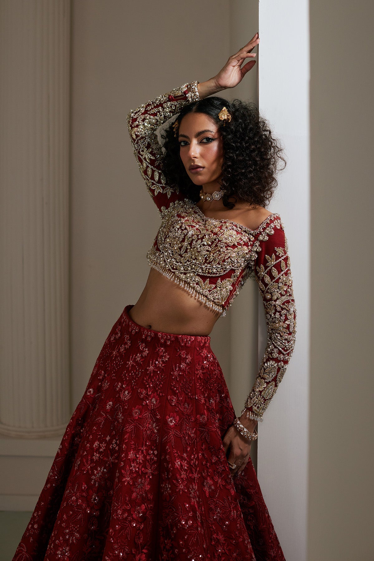 Saad Bin Shahzad Zoye – deep rust self-embroidered lehenga choli with golden hammer work from Lolita'25 – view 8