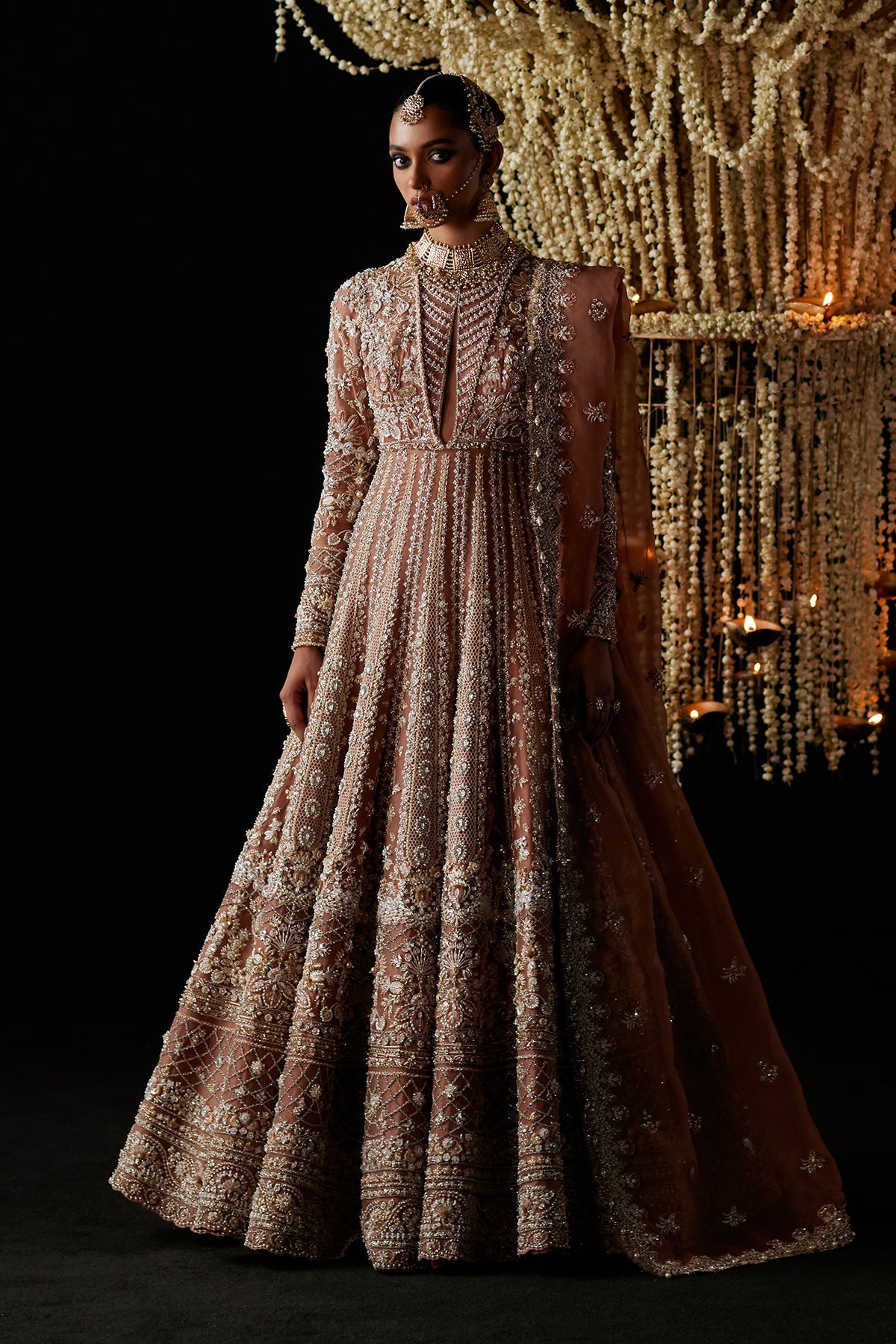 Saad Bin Shahzad Zyva – peach rust zardozi bridal pishwas from Chandni Bridal'26 – view 6