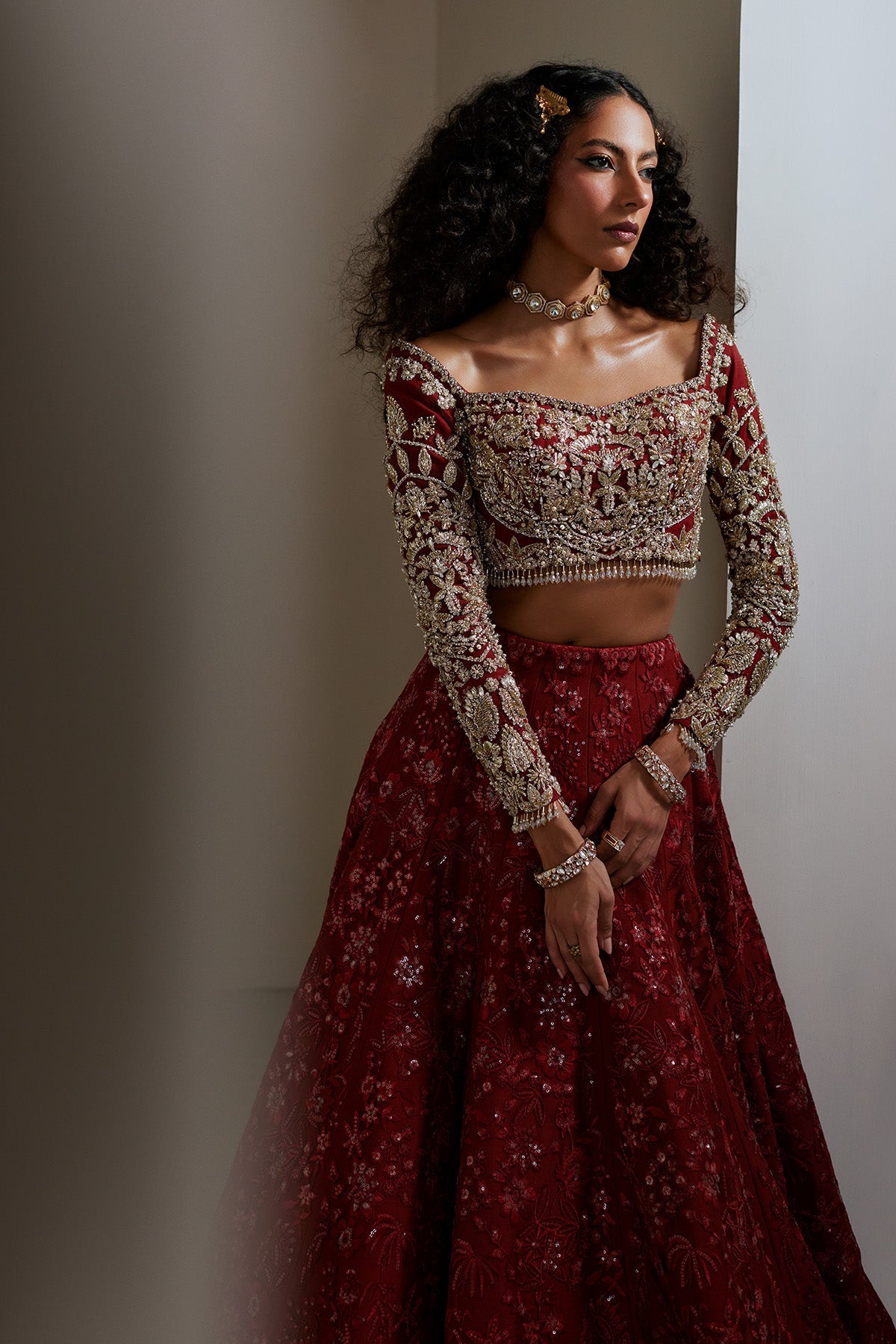 Saad Bin Shahzad Zoye – deep rust self-embroidered lehenga choli with golden hammer work from Lolita'25 – view 4