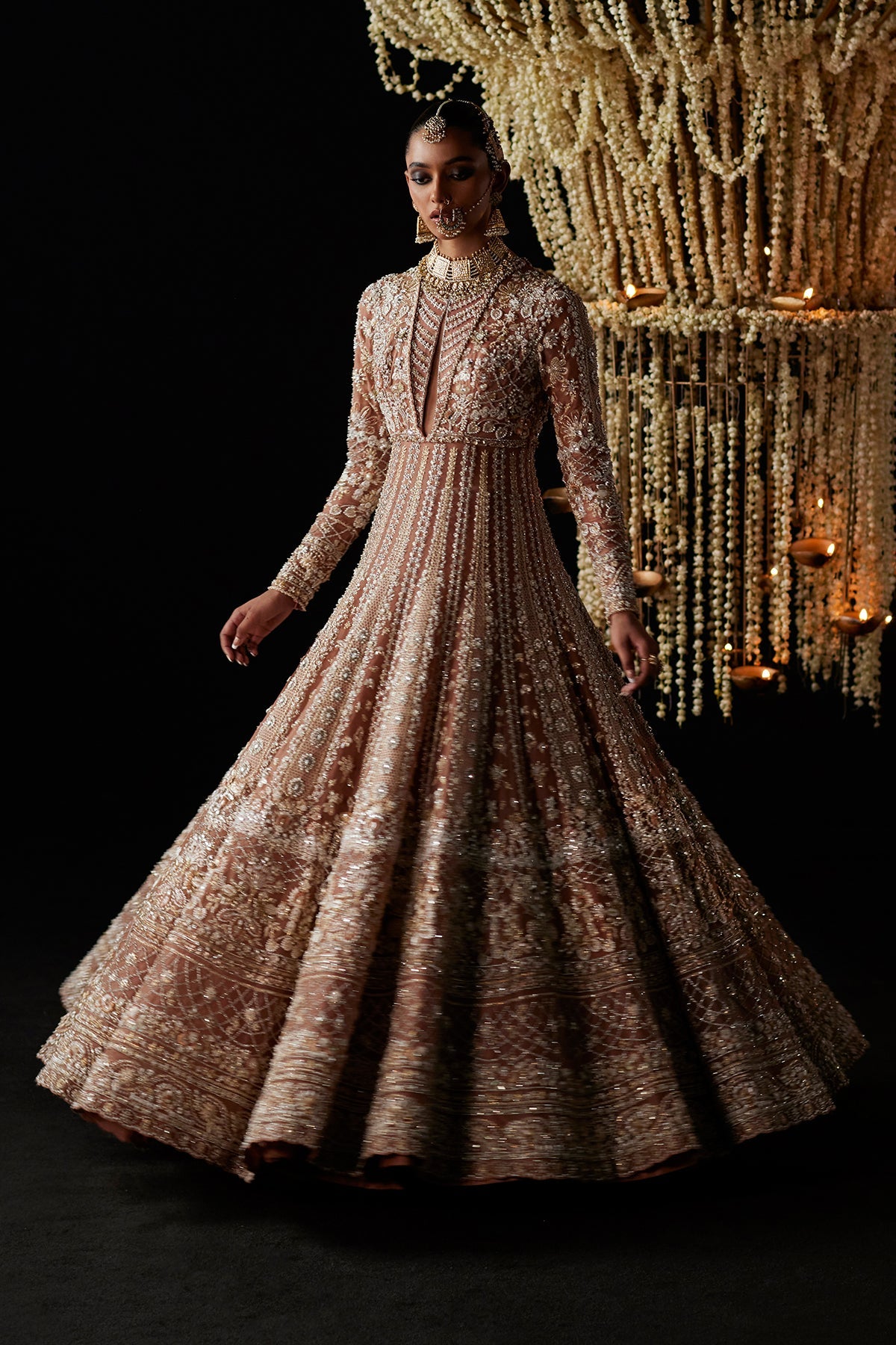 Saad Bin Shahzad Zyva – peach rust zardozi bridal pishwas from Chandni Bridal'26 – view 2