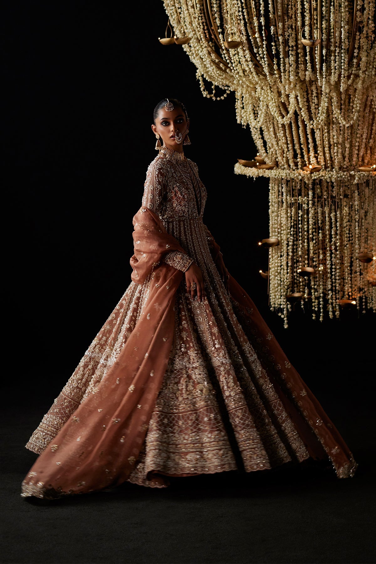 Saad Bin Shahzad Zyva – peach rust zardozi bridal pishwas from Chandni Bridal'26 – view 4