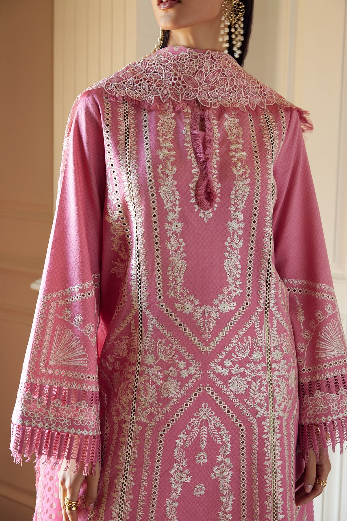 Saad Bin Shahzad Nazli – candy pink boring-embroidered lawn kurta with chunri chiffon dupatta from Summer Pret'26 – view 5