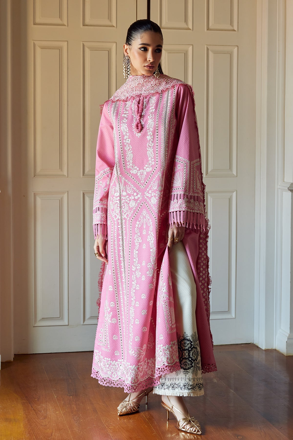Saad Bin Shahzad Nazli – candy pink boring-embroidered lawn kurta with chunri chiffon dupatta from Summer Pret'26 – view 7