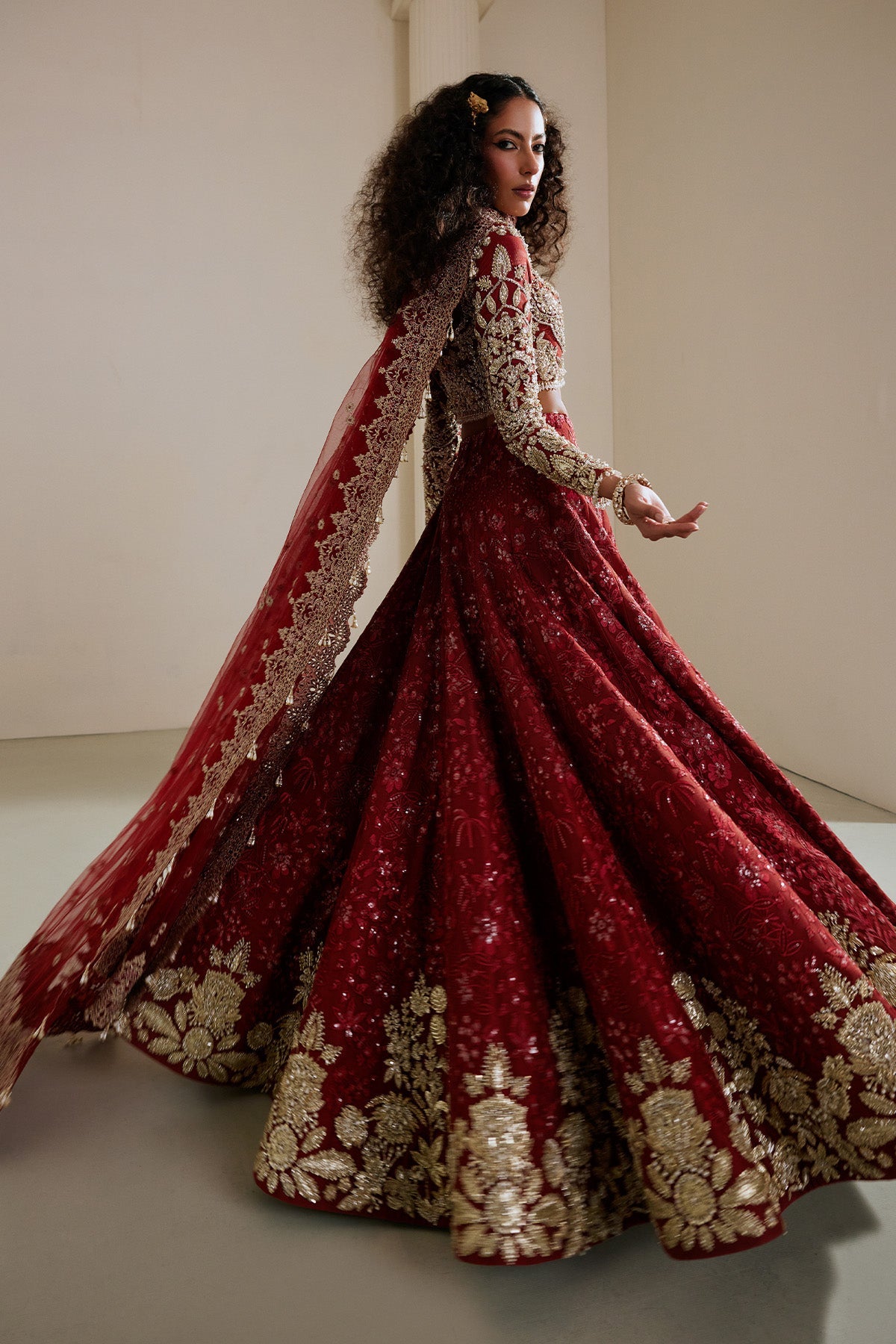 Saad Bin Shahzad Zoye – deep rust self-embroidered lehenga choli with golden hammer work from Lolita'25 – view 2
