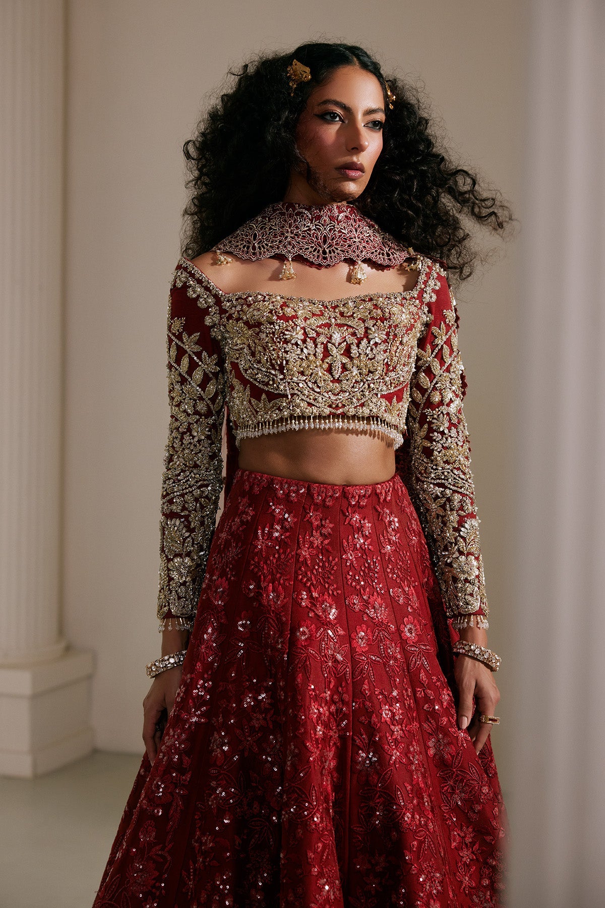 Saad Bin Shahzad Zoye – deep rust self-embroidered lehenga choli with golden hammer work from Lolita'25 – view 7