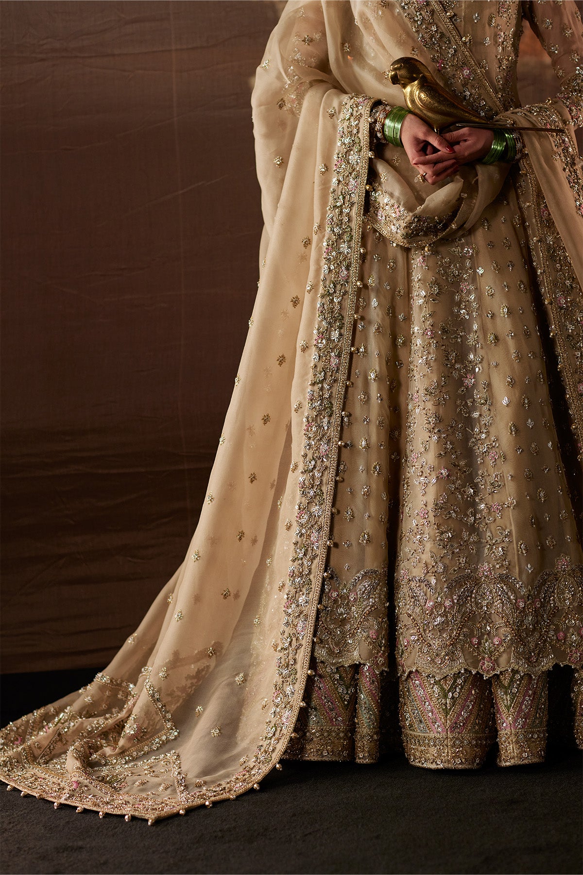 Saad Bin Shahzad Arwa – beige zardozi kalidar pishwas with lehenga from Chandni Bridal'26 – view 8