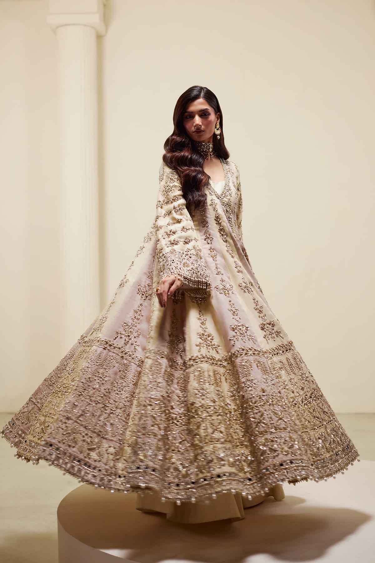 Saad Bin Shahzad Naira – butter yellow and pink hand-embellished kalidar with sharara from Lolita'25 – view 8
