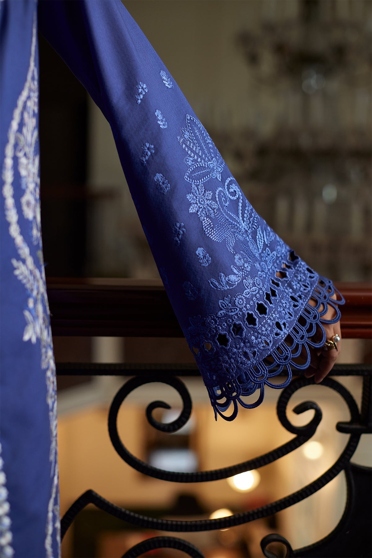 Saad Bin Shahzad Eslem – deep periwinkle embroidered lawn front-open kurta with chiffon dupatta from Summer Pret'26 – view 3