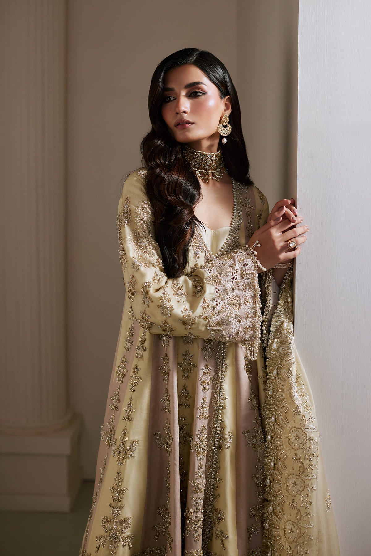 Saad Bin Shahzad Naira – butter yellow and pink hand-embellished kalidar with sharara from Lolita'25 – view 3