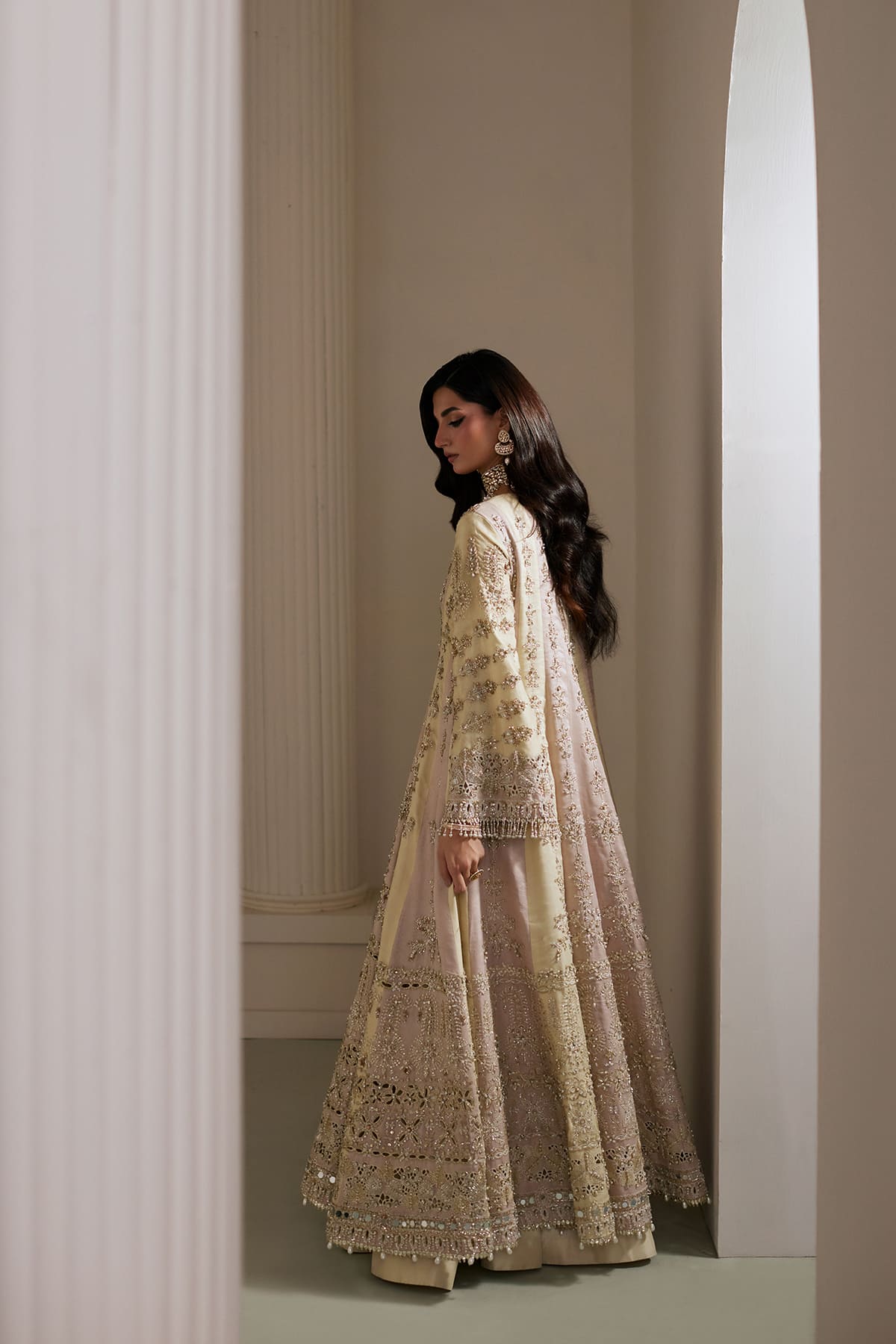 Saad Bin Shahzad Naira – butter yellow and pink hand-embellished kalidar with sharara from Lolita'25 – view 10