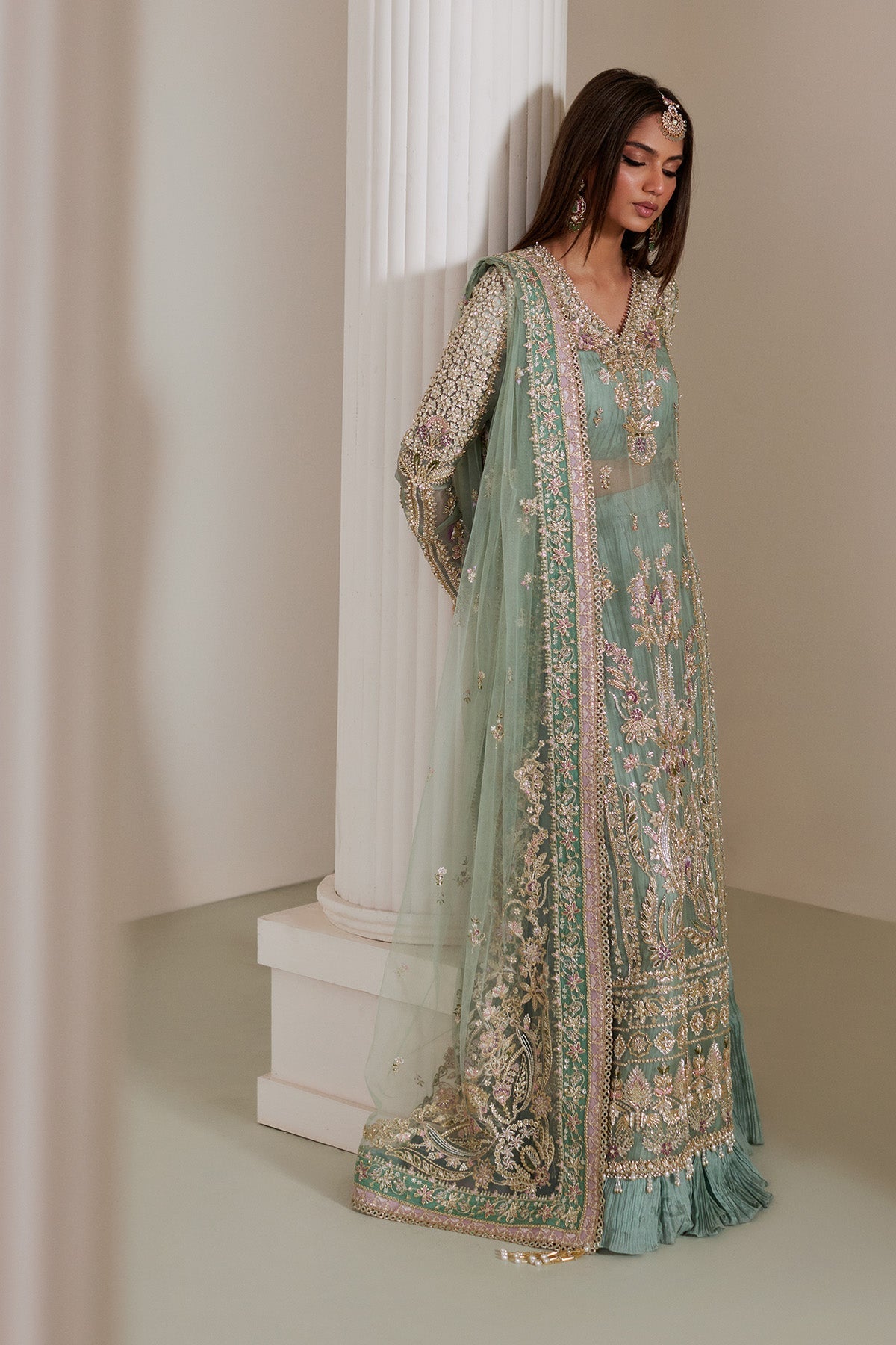 Saad Bin Shahzad Isla – turquoise resham and dabka embellished long shirt with sharara from Lolita'25 – view 8