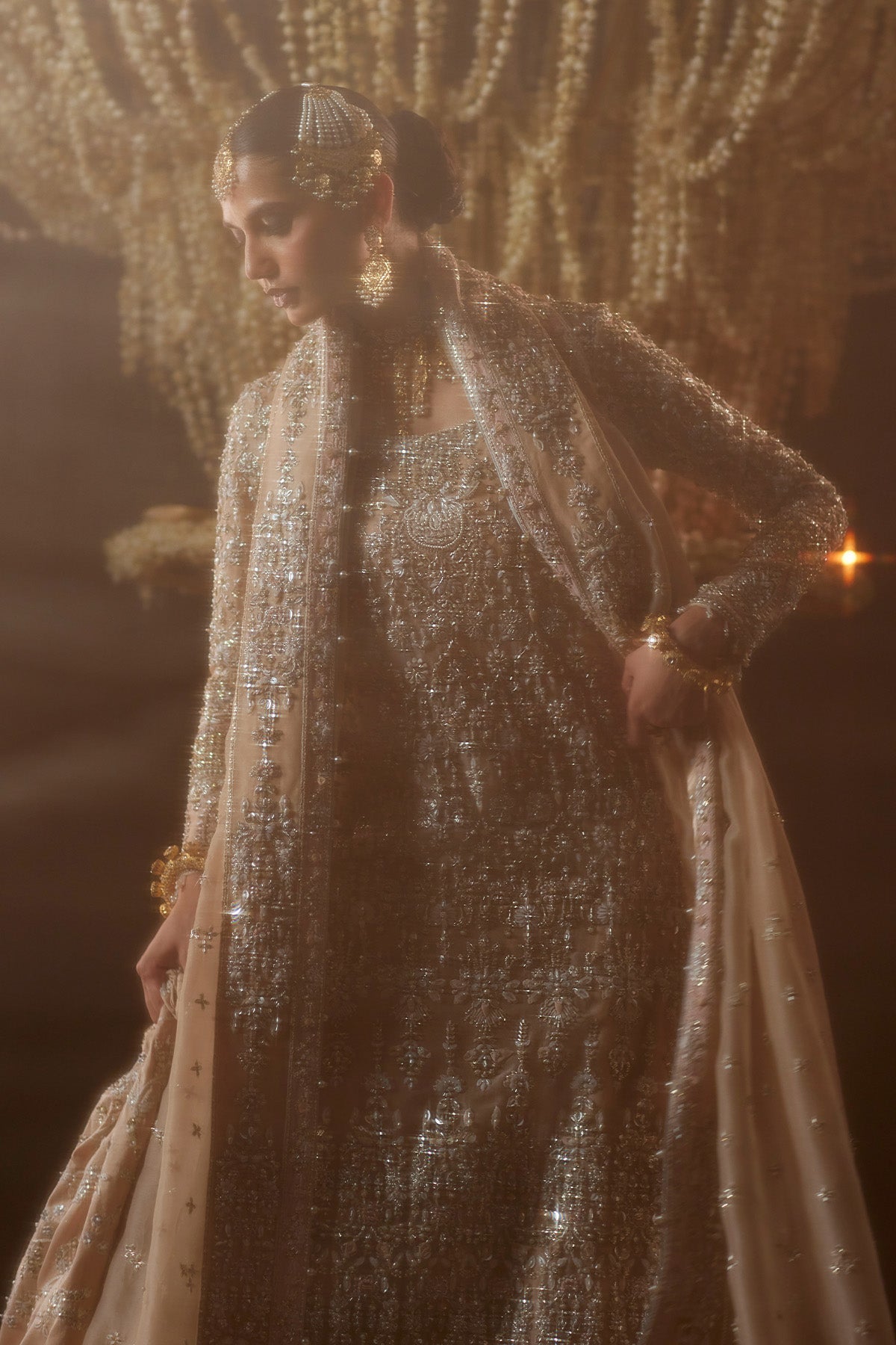 Saad Bin Shahzad Nour – peach zardozi long shirt with farshi lehenga from Chandni Bridal'26 – view 6