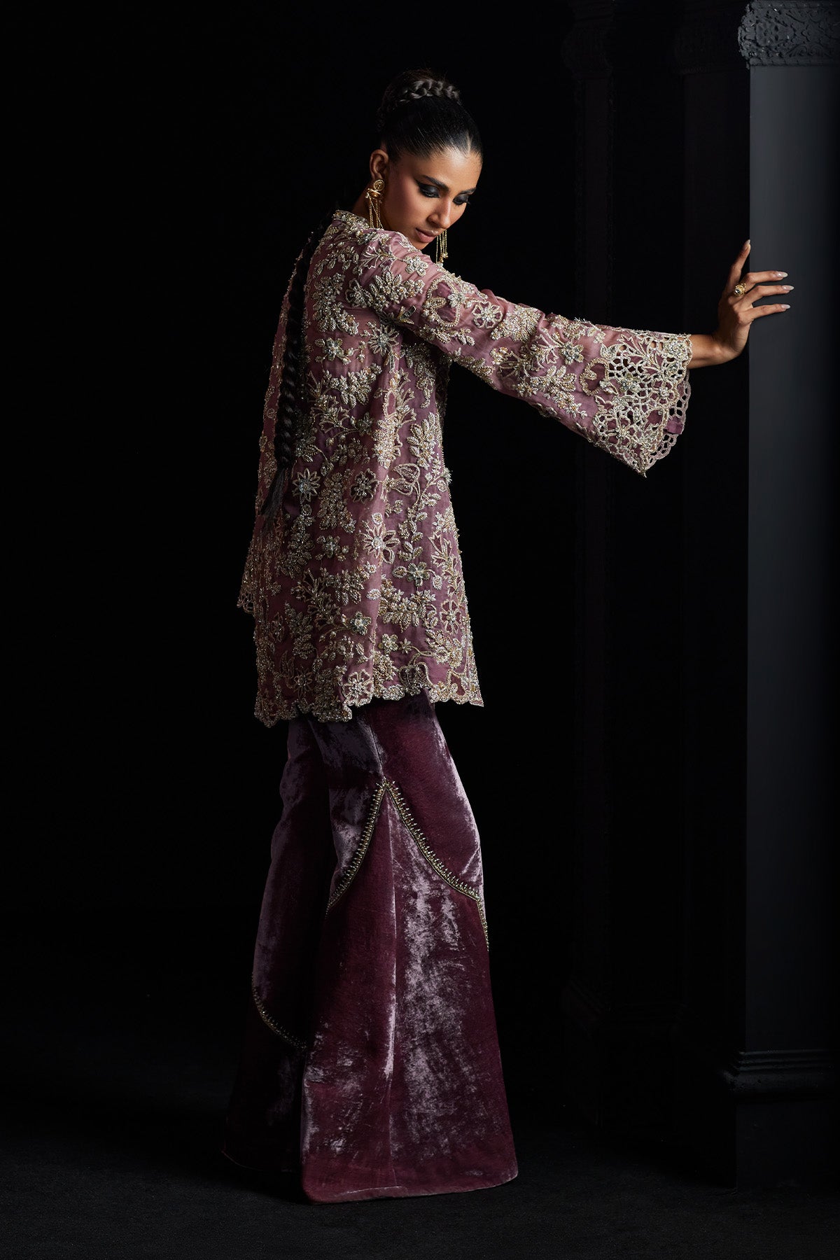 Saad Bin Shahzad Maram – rosewood embroidered jacket with velvet trousers from Chandni Bridal'26 – view 5