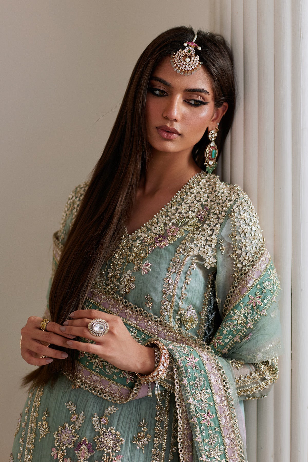 Saad Bin Shahzad Isla – turquoise resham and dabka embellished long shirt with sharara from Lolita'25 – view 5