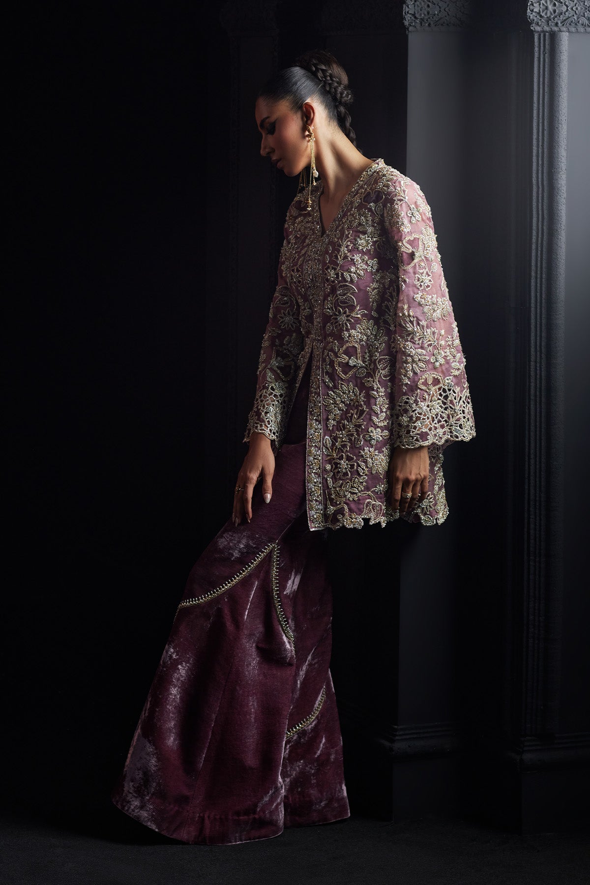Saad Bin Shahzad Maram – rosewood embroidered jacket with velvet trousers from Chandni Bridal'26 – view 10