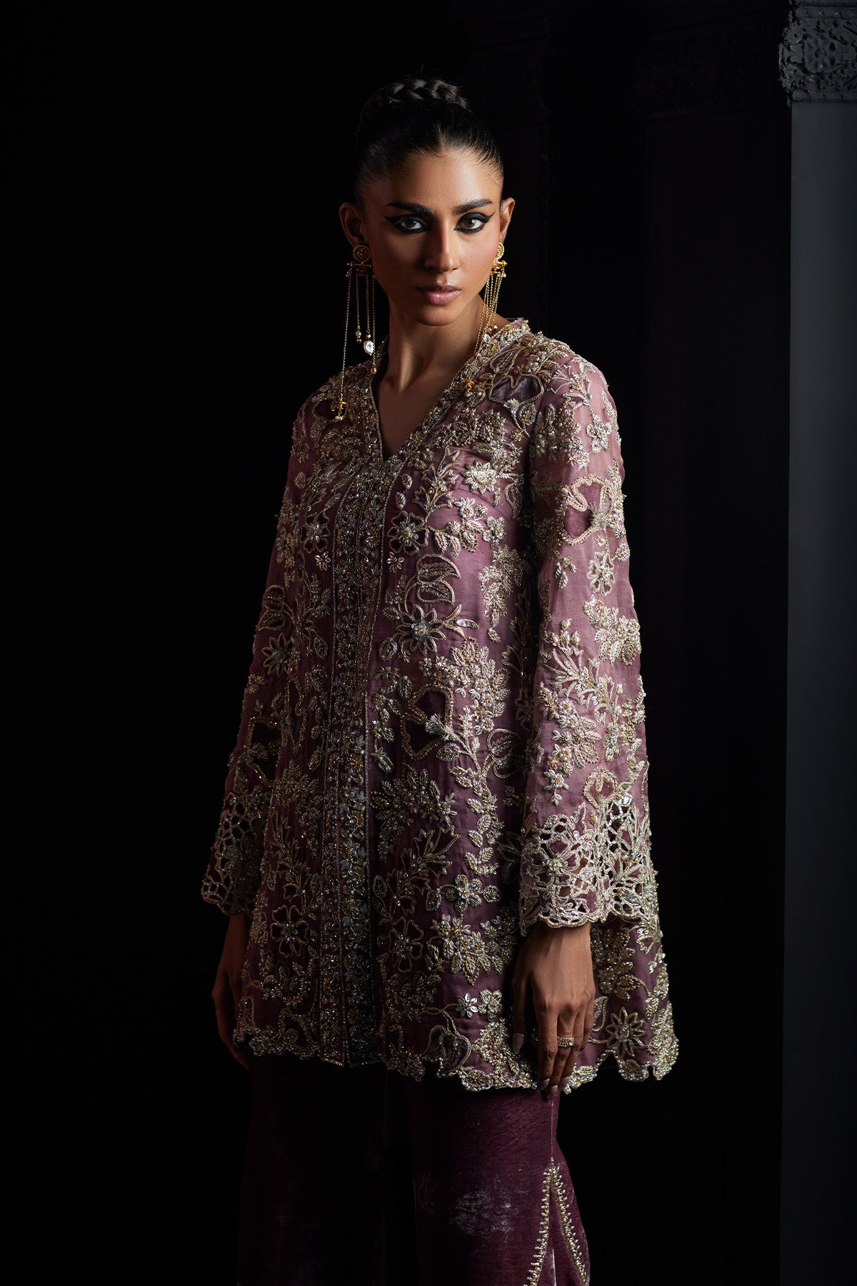 Saad Bin Shahzad Maram – rosewood embroidered jacket with velvet trousers from Chandni Bridal'26 – view 7