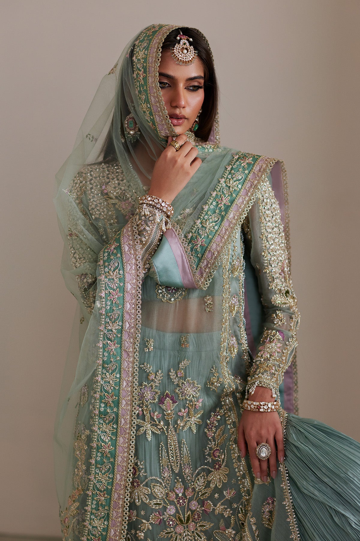 Saad Bin Shahzad Isla – turquoise resham and dabka embellished long shirt with sharara from Lolita'25 – view 7