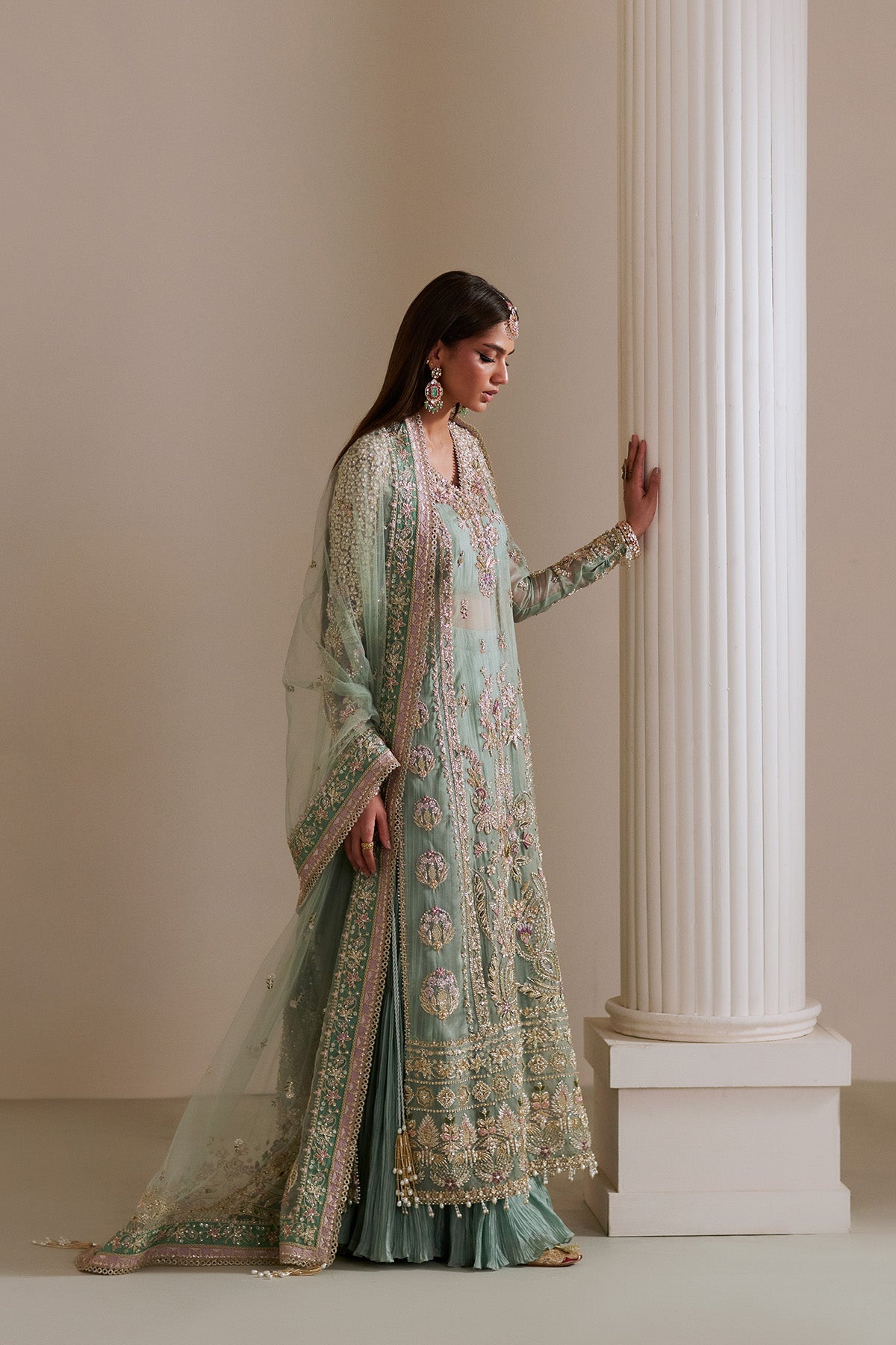 Saad Bin Shahzad Isla – turquoise resham and dabka embellished long shirt with sharara from Lolita'25 – view 9