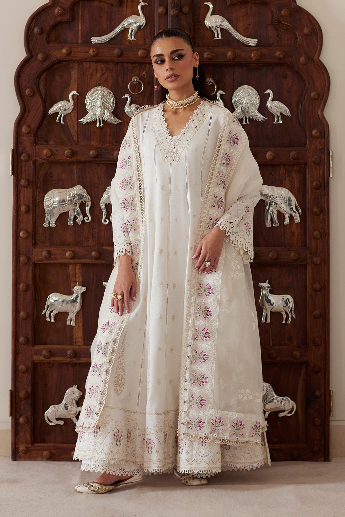 Saad Bin Shahzad Ember – off-white embroidered zari lawn kalidar with organza dupatta from Depalpur – view 5