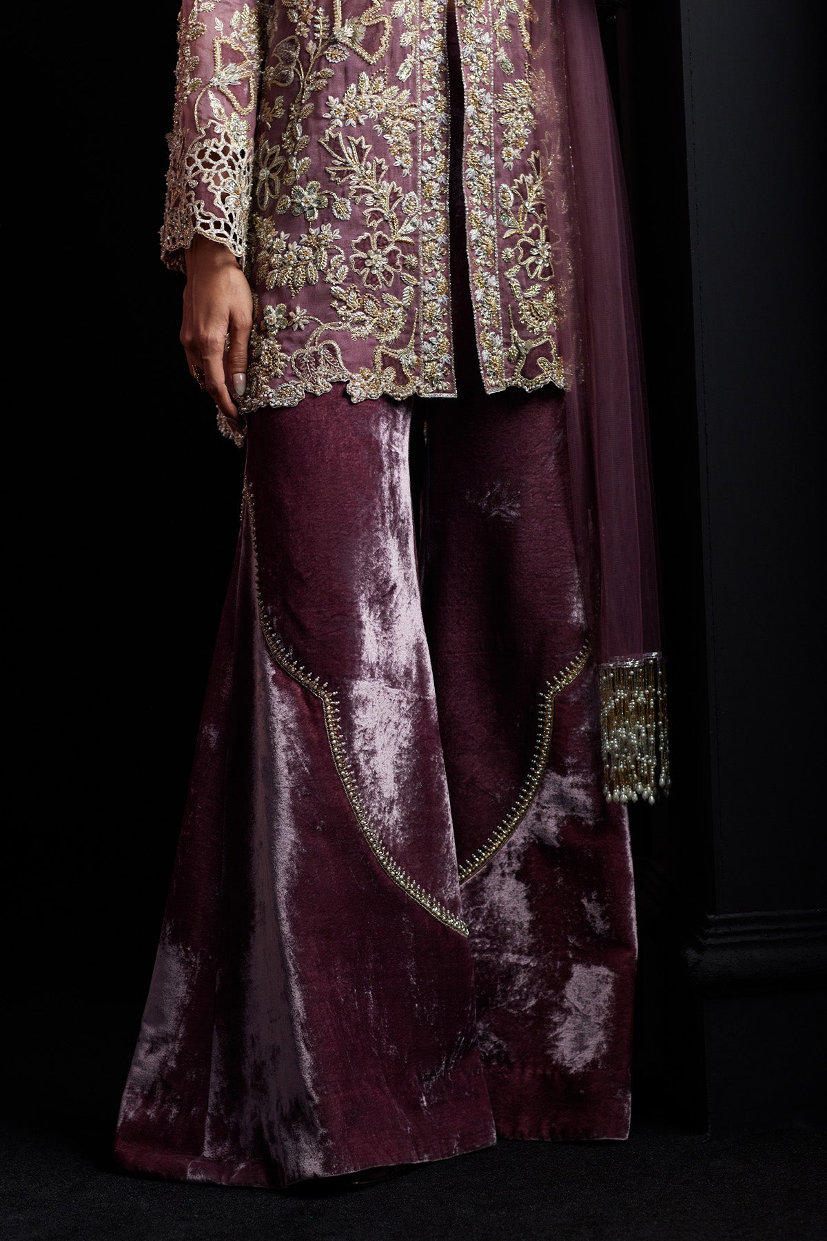 Saad Bin Shahzad Maram – rosewood embroidered jacket with velvet trousers from Chandni Bridal'26 – view 9