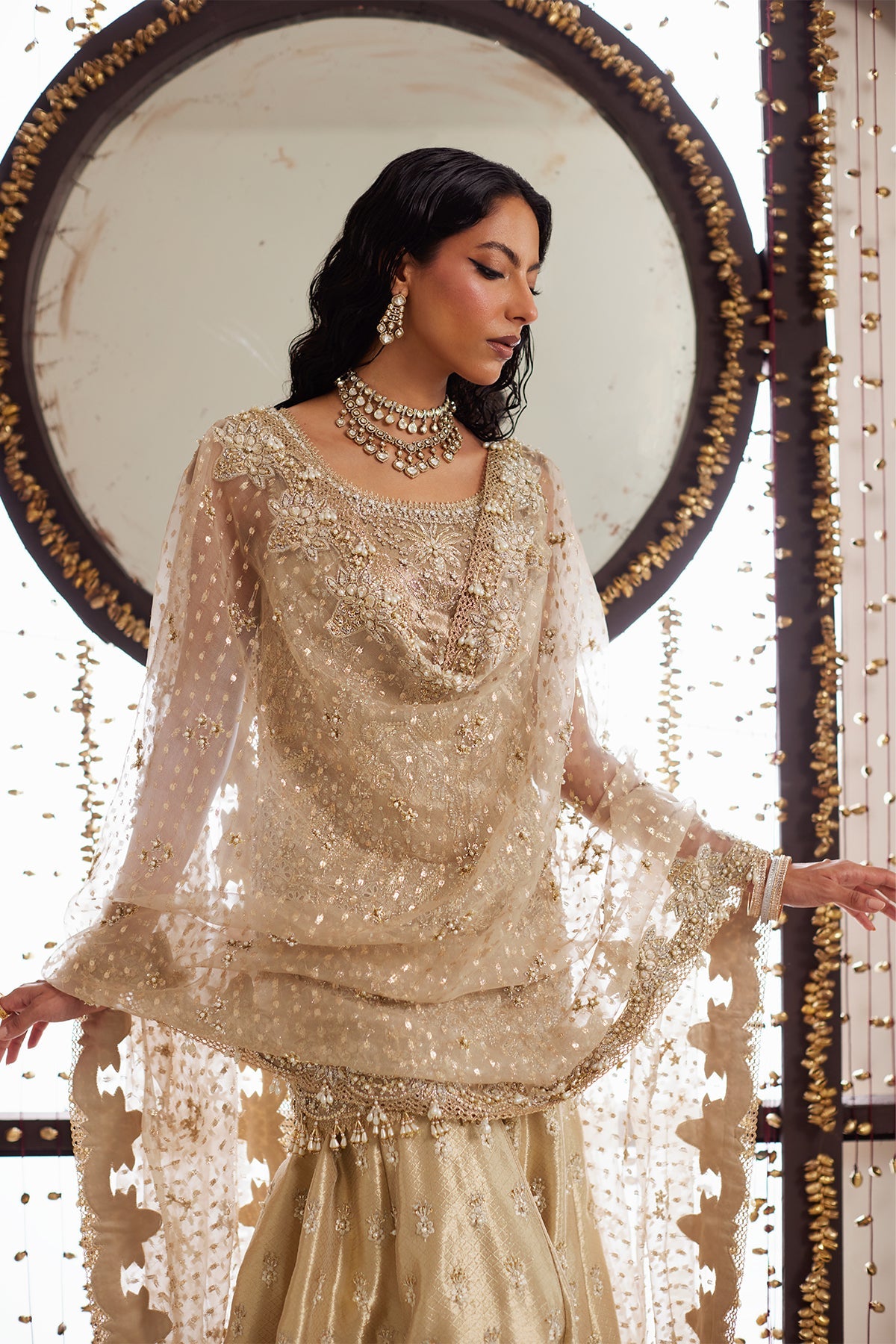 Saad Bin Shahzad Kara – gold zardozi tissue short shirt with sharara from Lolita'25 – view 6