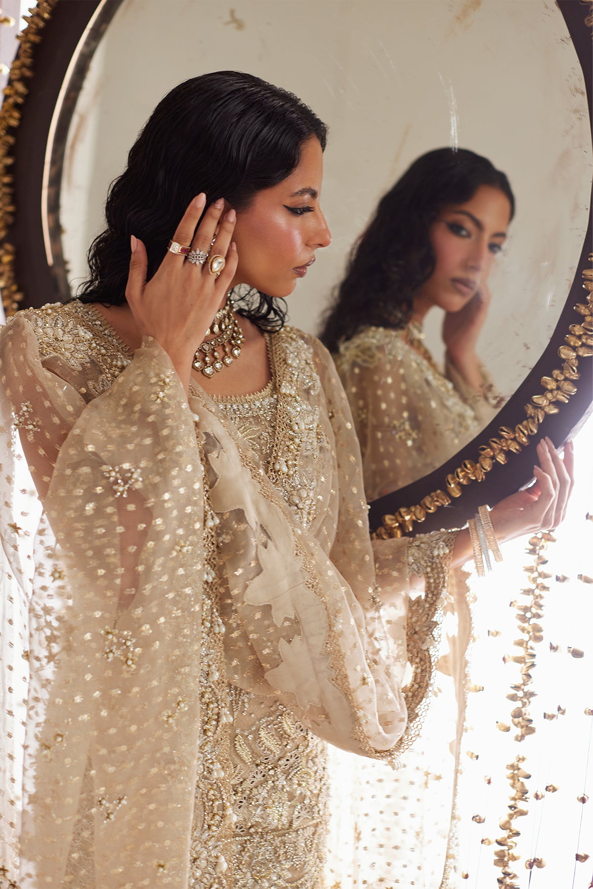 Saad Bin Shahzad Kara – gold zardozi tissue short shirt with sharara from Lolita'25 – view 3