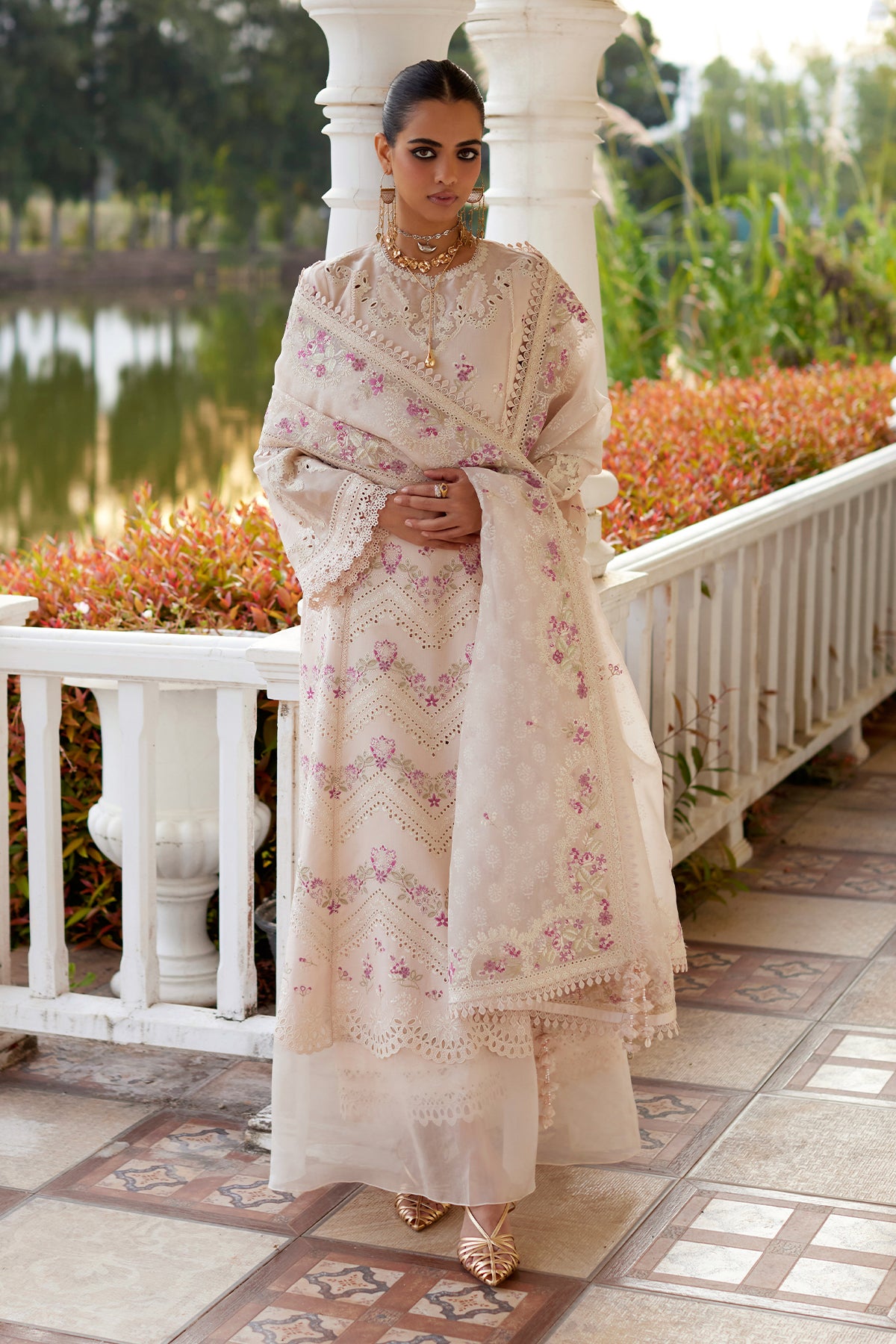 Saad Bin Shahzad Melina – powder pink embroidered lawn kurta with organza dupatta from Summer Pret'26