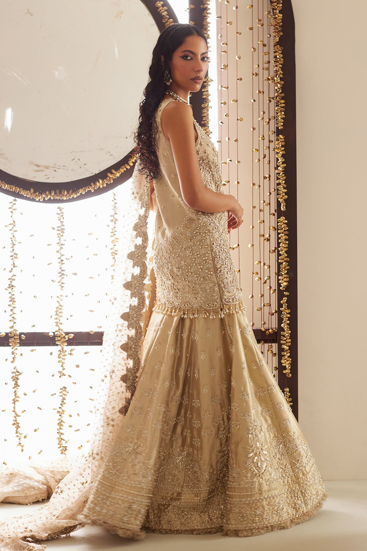Saad Bin Shahzad Kara – gold zardozi tissue short shirt with sharara from Lolita'25 – view 8