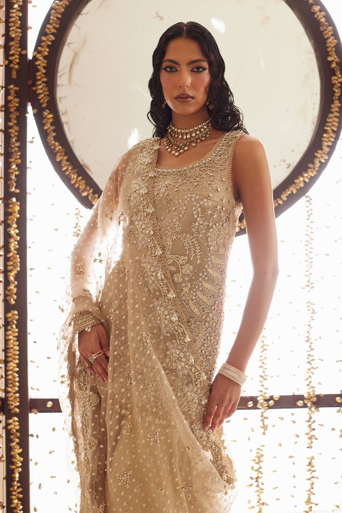 Saad Bin Shahzad Kara – gold zardozi tissue short shirt with sharara from Lolita'25 – view 7