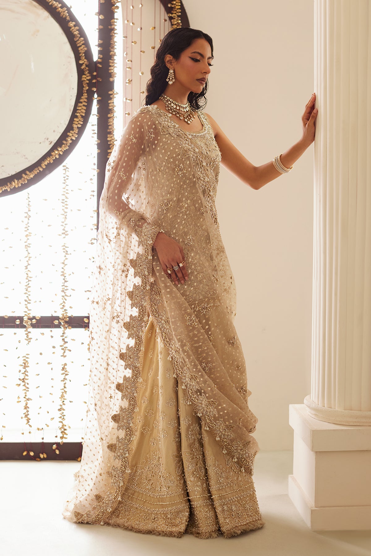 Saad Bin Shahzad Kara – gold zardozi tissue short shirt with sharara from Lolita'25 – view 10
