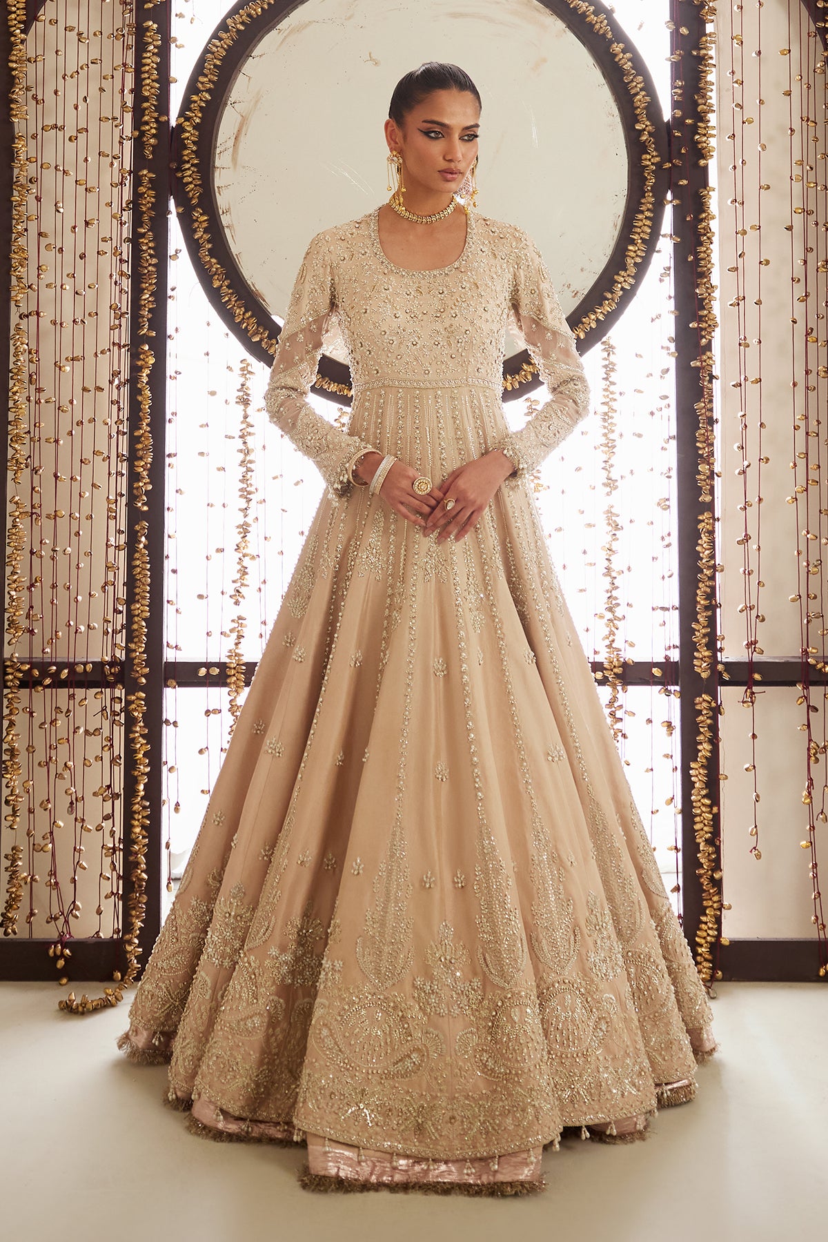 Saad Bin Shahzad Alleia – nude pink zardozi and pearl raw silk kalidar from Lolita'25 – view 5
