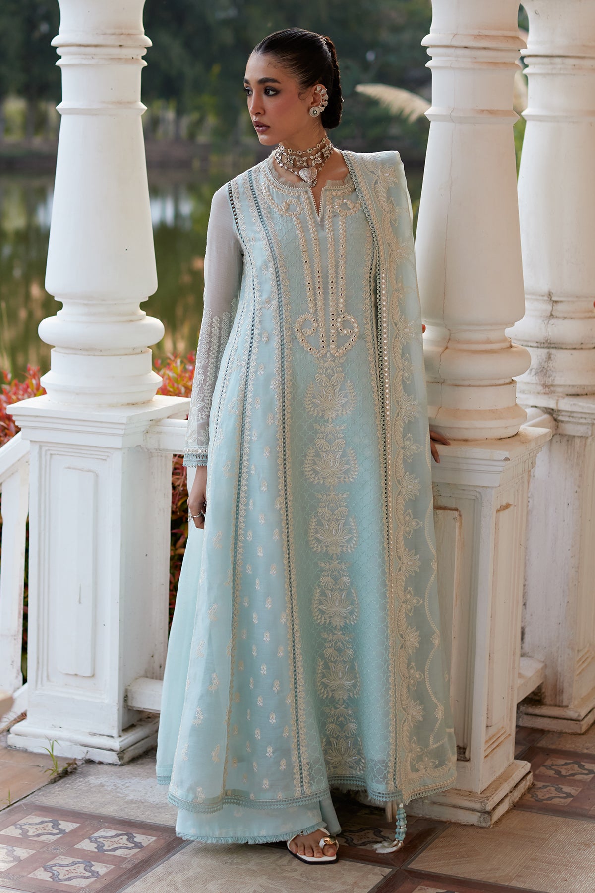 Saad Bin Shahzad Saher – sky blue embroidered paper lawn kalidaar with azaar pants from Summer Pret'26 – view 7