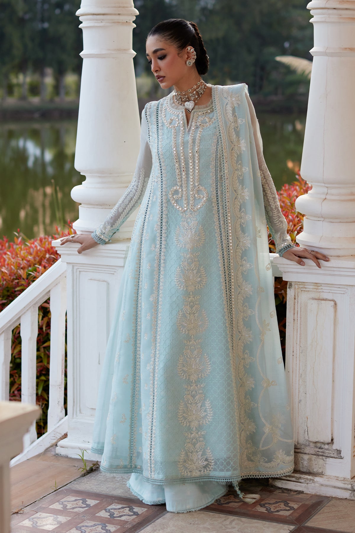 Saad Bin Shahzad Saher – sky blue embroidered paper lawn kalidaar with azaar pants from Summer Pret'26 – view 11