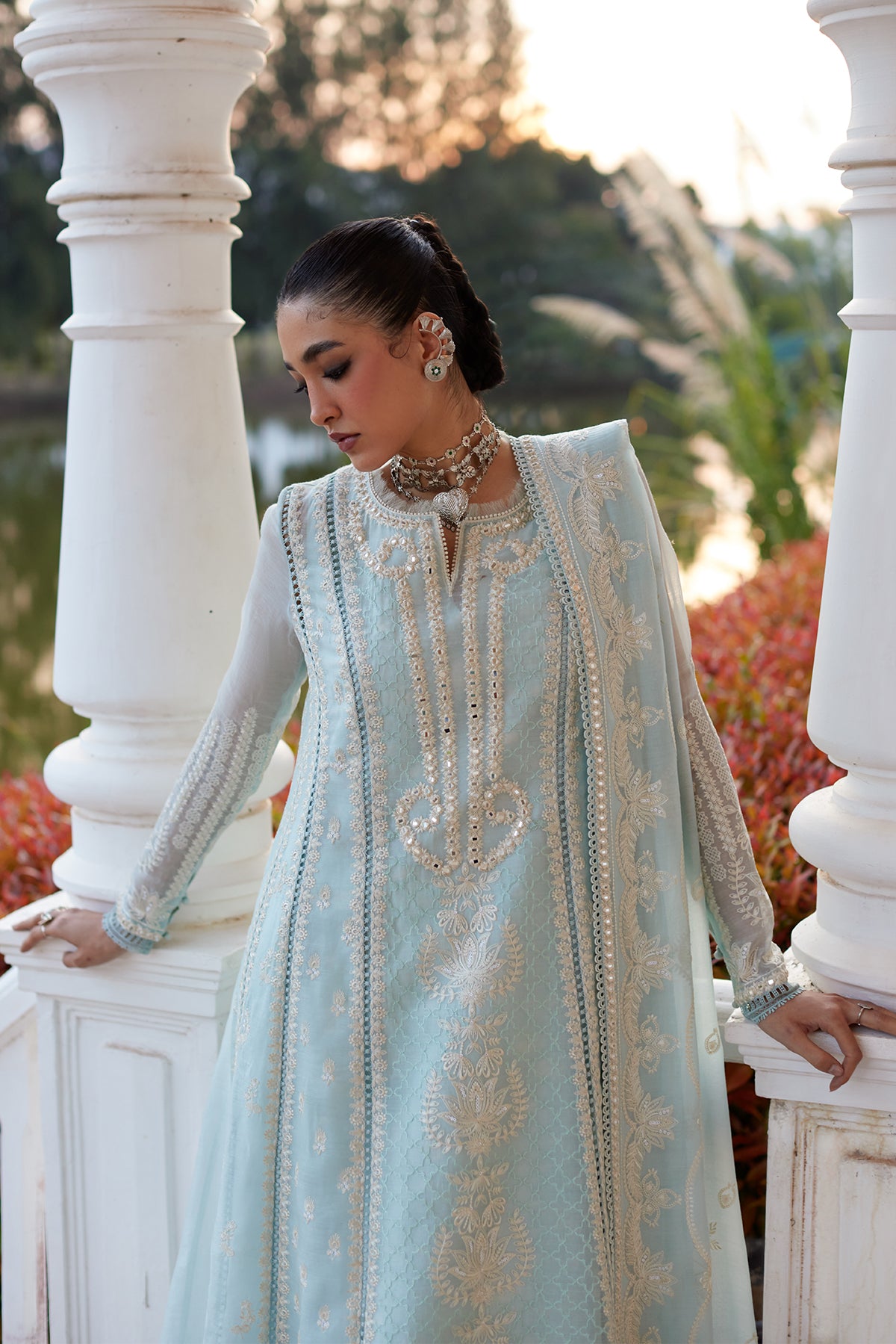 Saad Bin Shahzad Saher – sky blue embroidered paper lawn kalidaar with azaar pants from Summer Pret'26 – view 2