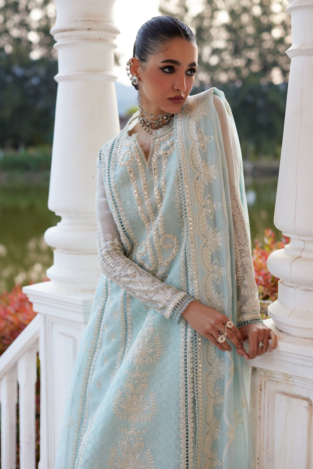 Saad Bin Shahzad Saher – sky blue embroidered paper lawn kalidaar with azaar pants from Summer Pret'26 – view 8