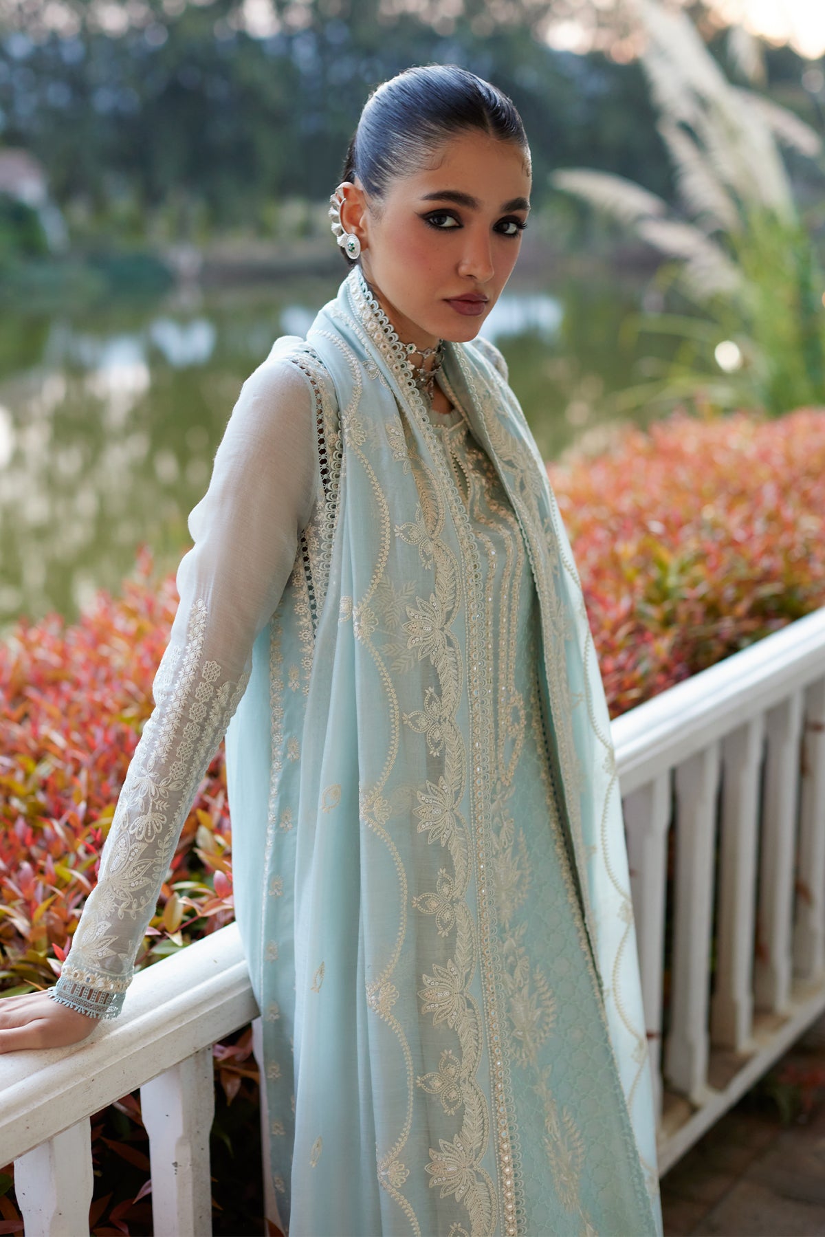 Saad Bin Shahzad Saher – sky blue embroidered paper lawn kalidaar with azaar pants from Summer Pret'26 – view 10