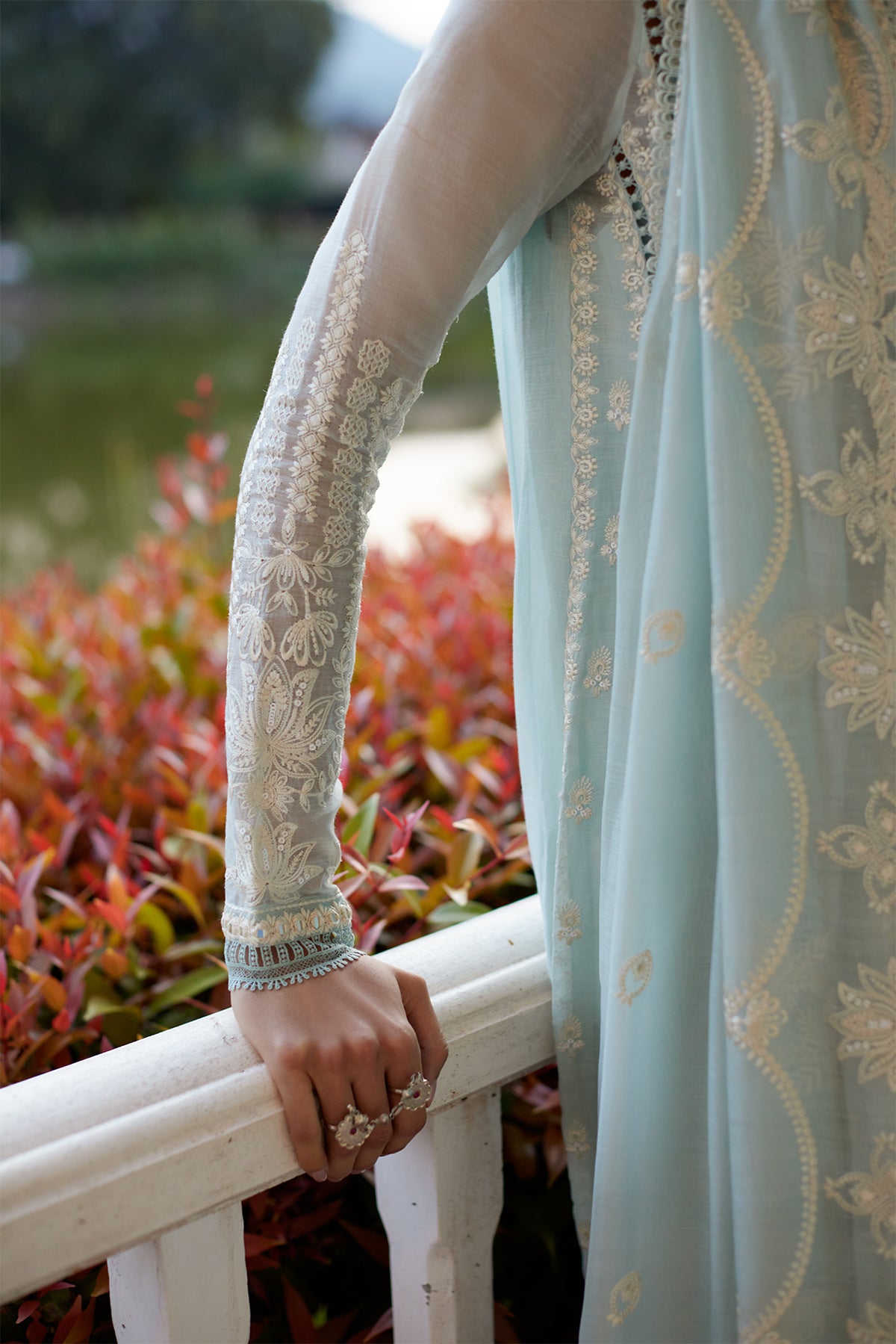Saad Bin Shahzad Saher – sky blue embroidered paper lawn kalidaar with azaar pants from Summer Pret'26 – view 5