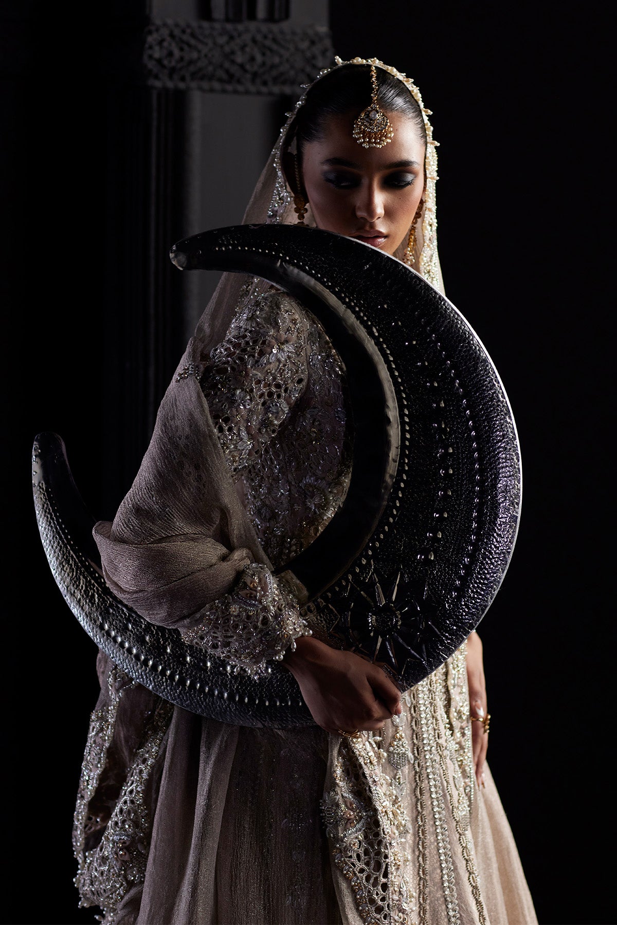 Saad Bin Shahzad Ahlam – nude pink jamawar bridal pishwas with zardozi from Chandni Bridal'26 – view 10